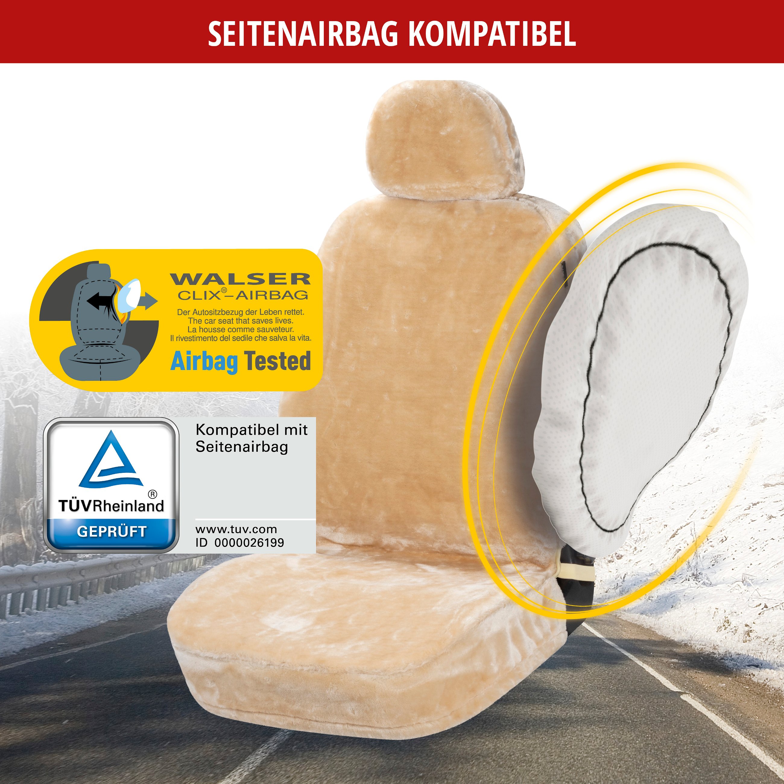Autositzbezug Teddy aus Kunstfell, PKW-Schonbezug Einzelsitz, Kunstfellbezug vegan beige