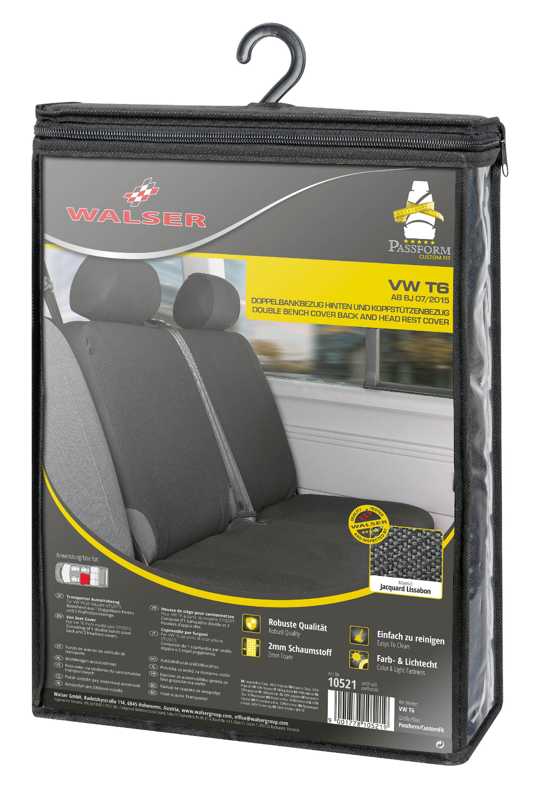 Housse de siège Transporter en tissu pour VW T6, double banquette arrière
