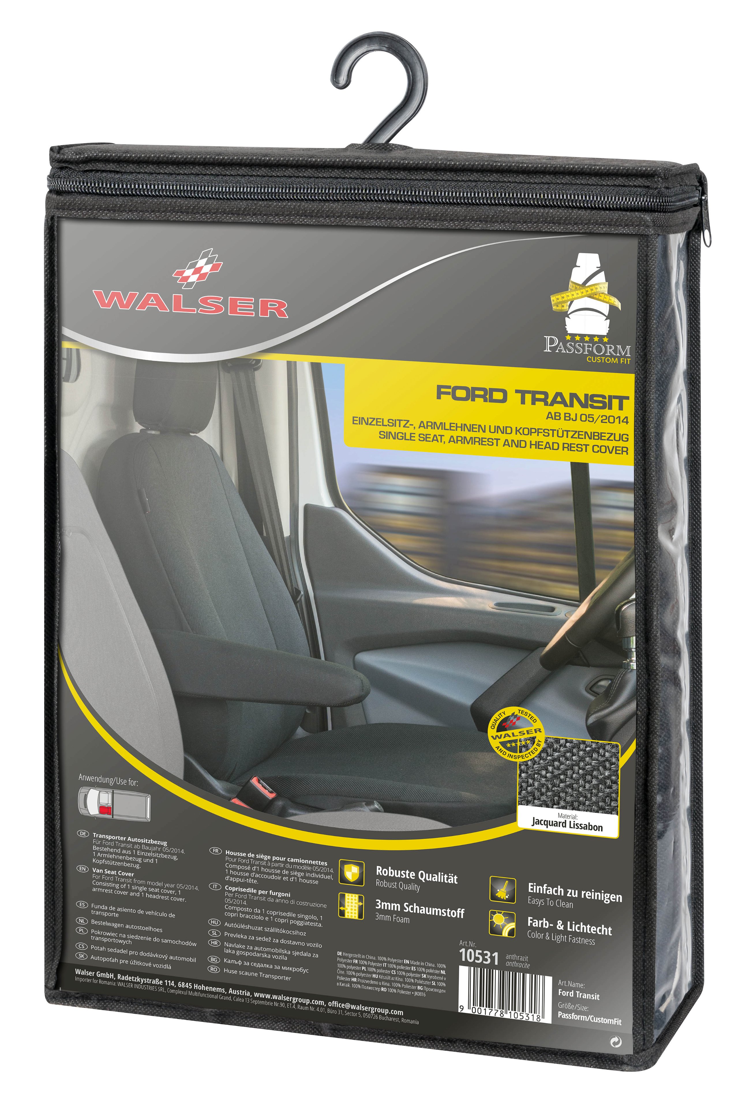 Seat cover made of fabric for Ford Transit, single seat cover front