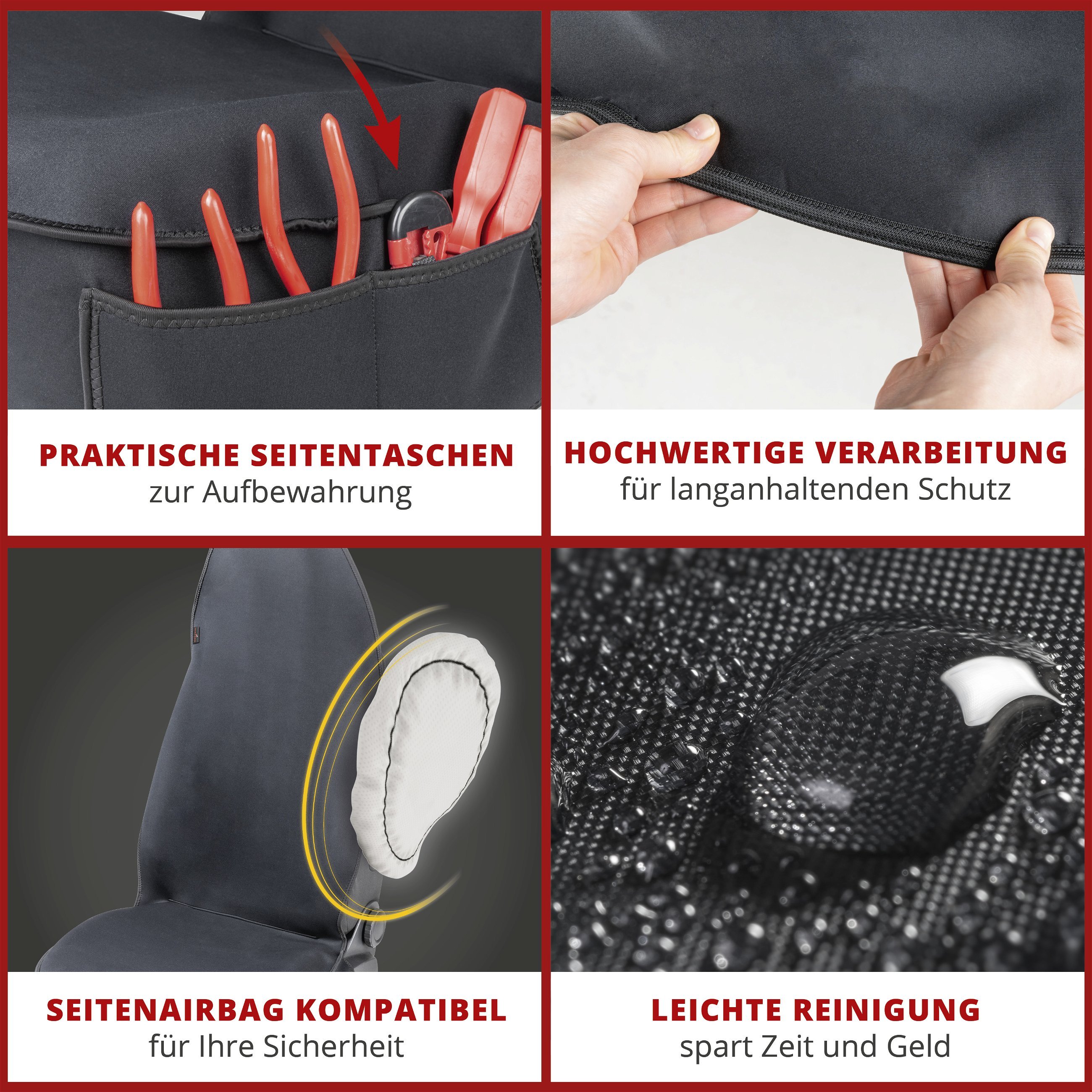 PKW Sitzauflage Neopren, Auto-Sitzschoner Vordersitz wasserdicht, robuste Universal Schutzauflage und Schutzunterlage PKW/LKW