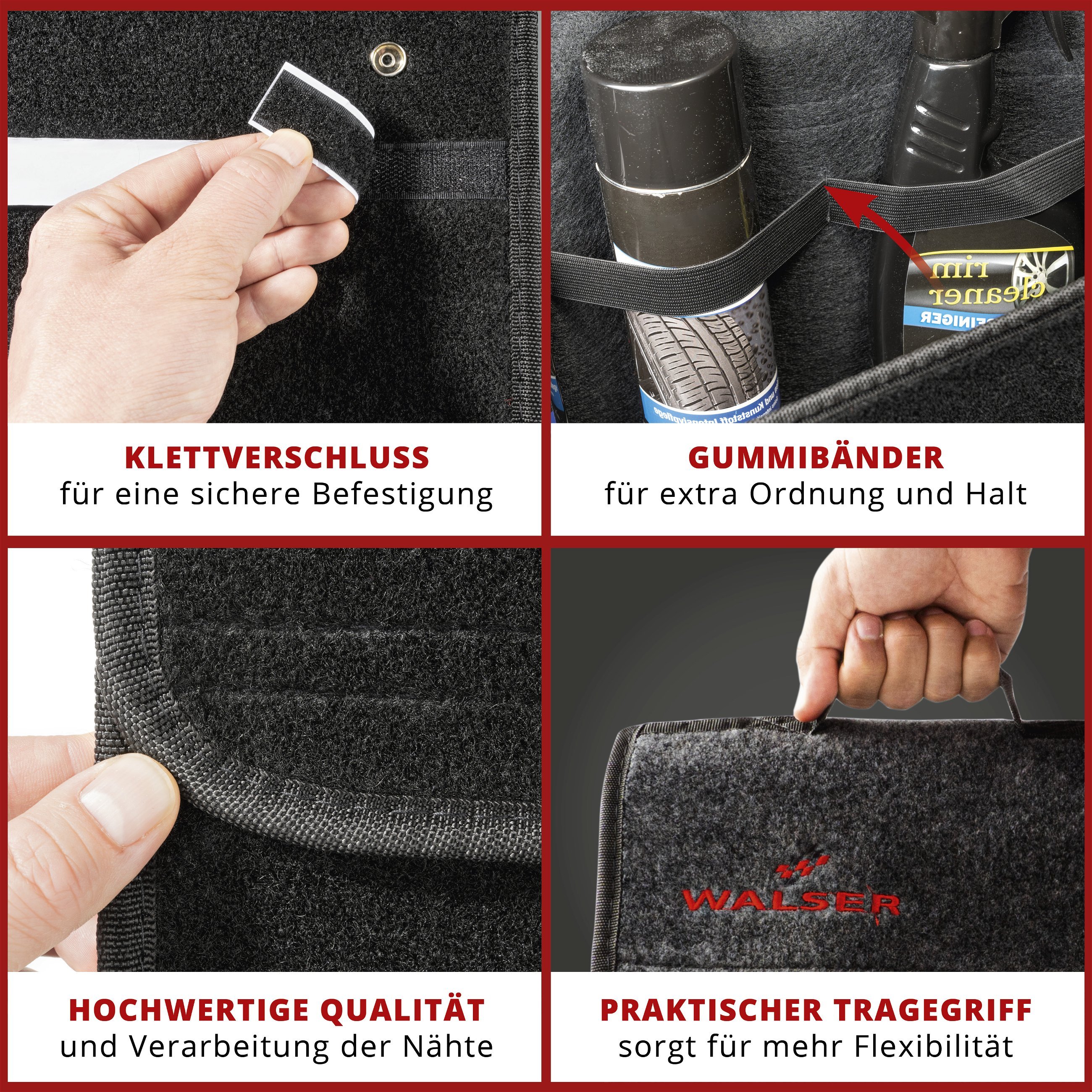 Kofferraumtasche Toolbag Größe L, Auto-Aufbewahrungstasche schwarz 50x16x21 cm