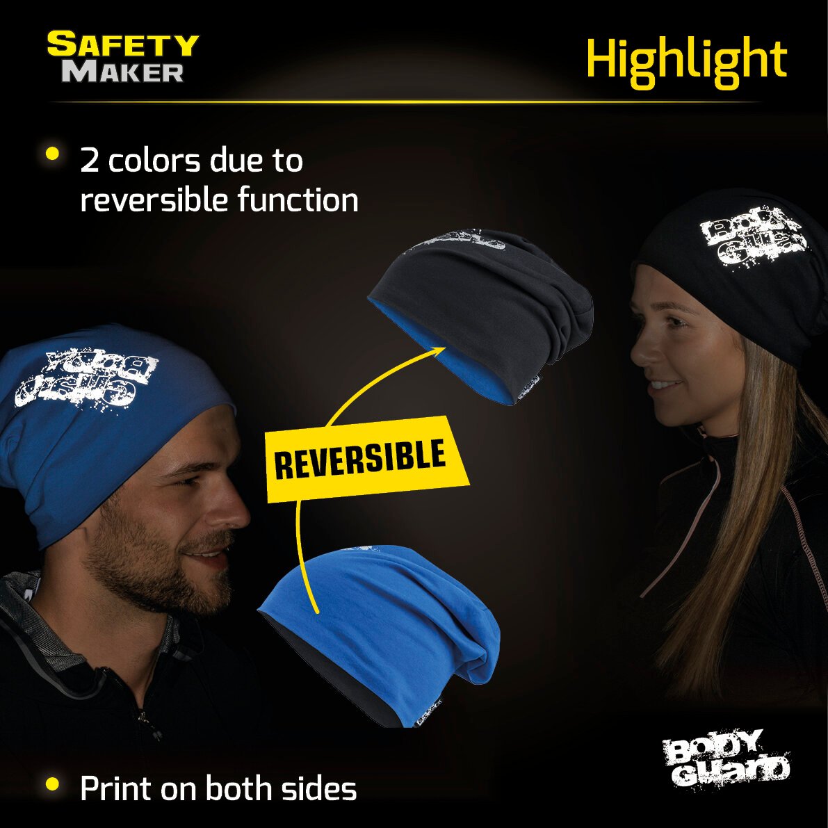 reversible beanie, cap, sports cap reflective blue-silver