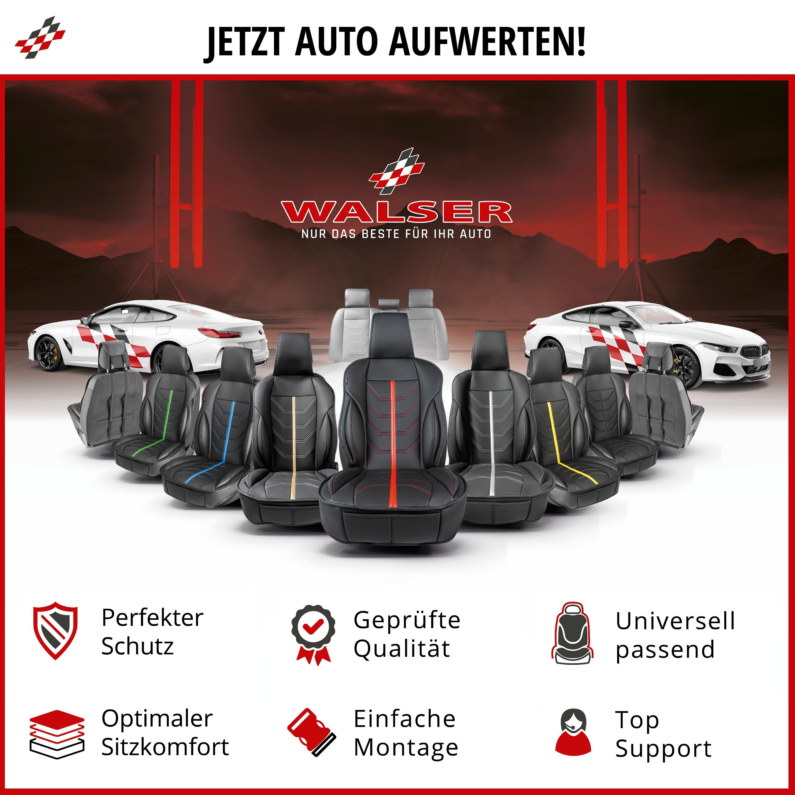 PKW Sitzauflage Kimi, Auto-Sitzaufleger im Rennsportdesign schwarz/rot