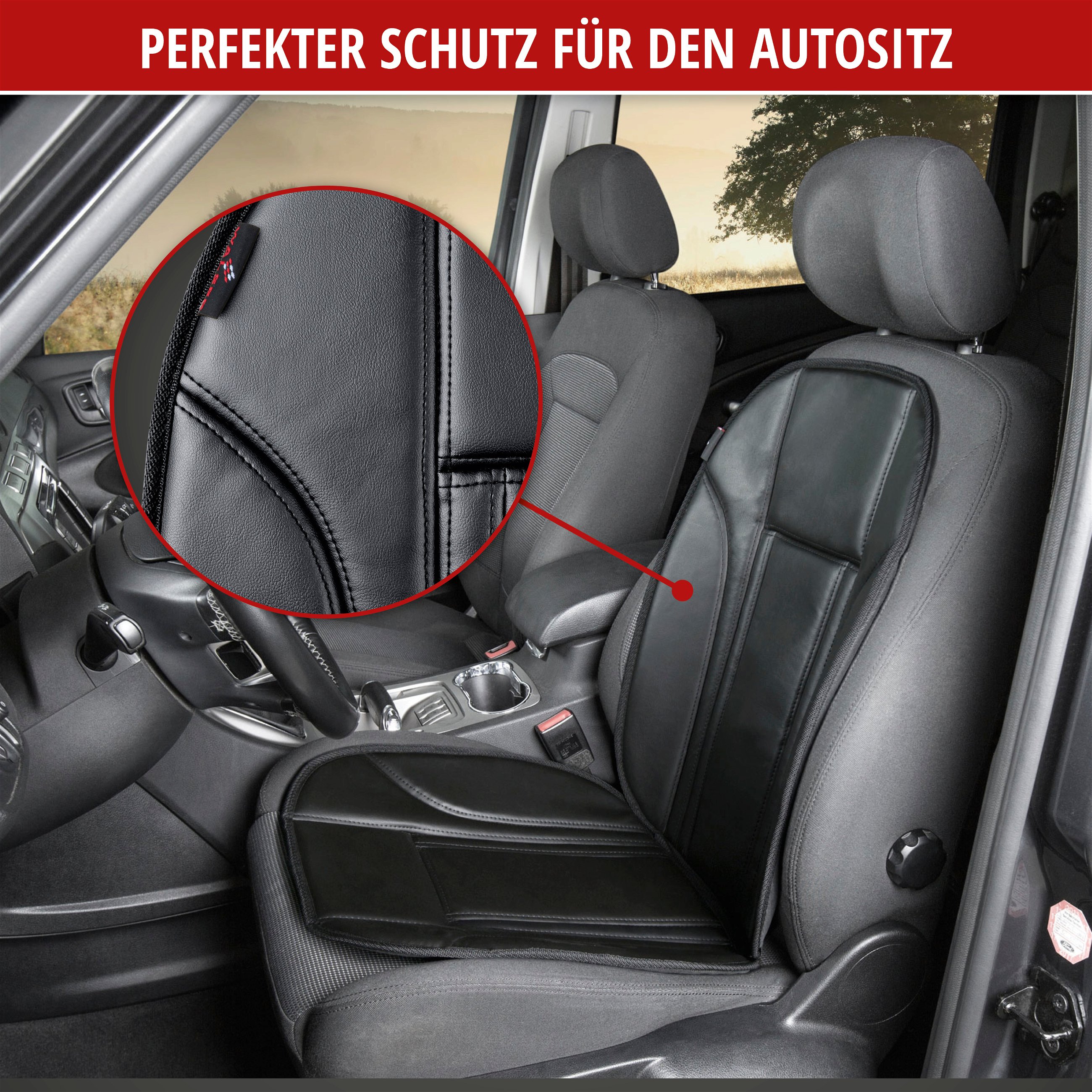 PKW Sitzauflage Ravenna, Auto-Sitzaufleger aus Kunstleder schwarz