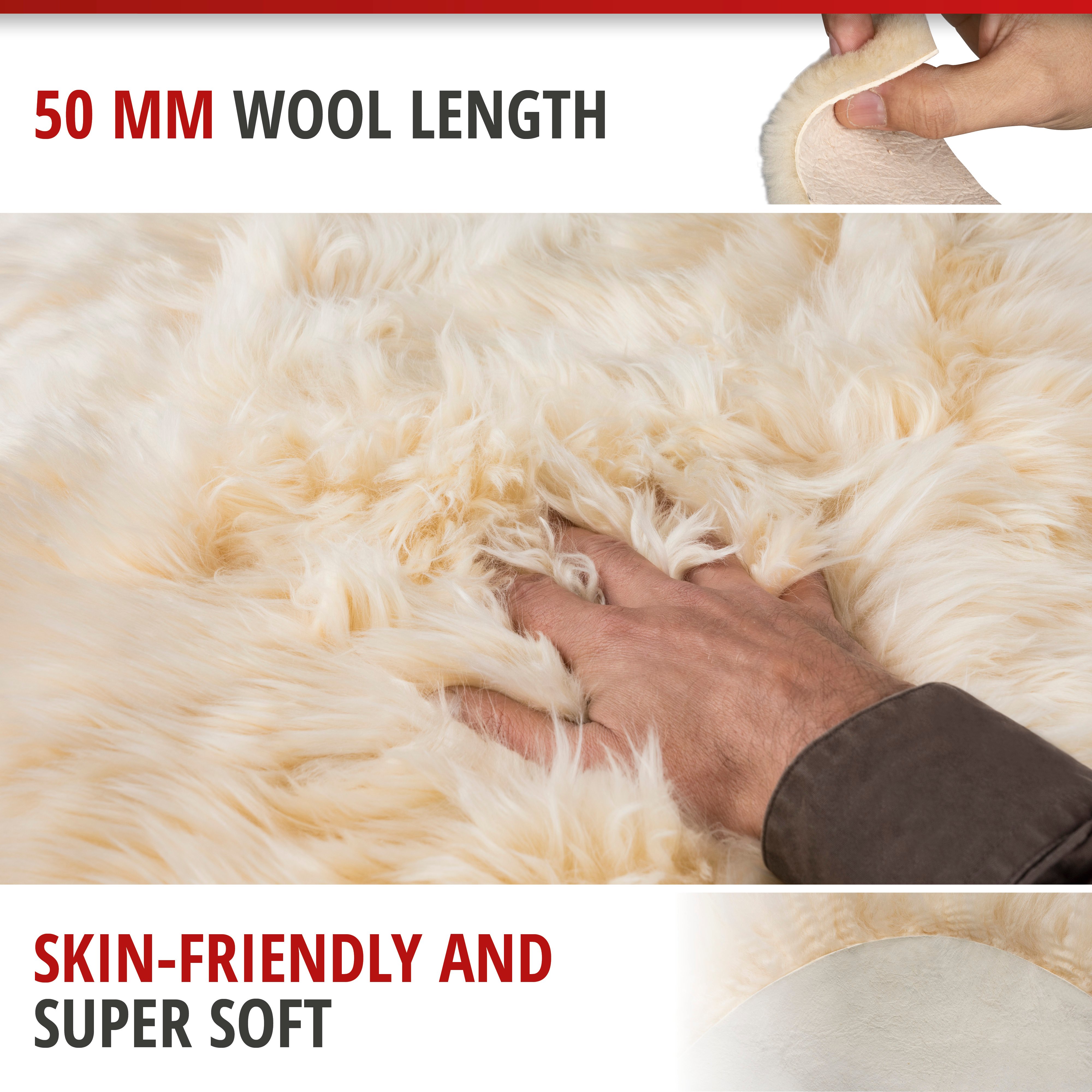 Lambskin rug Blake beige 80-90cm made of 100% natural lambskin, wool height 50mm, ideal in living room & bedroom