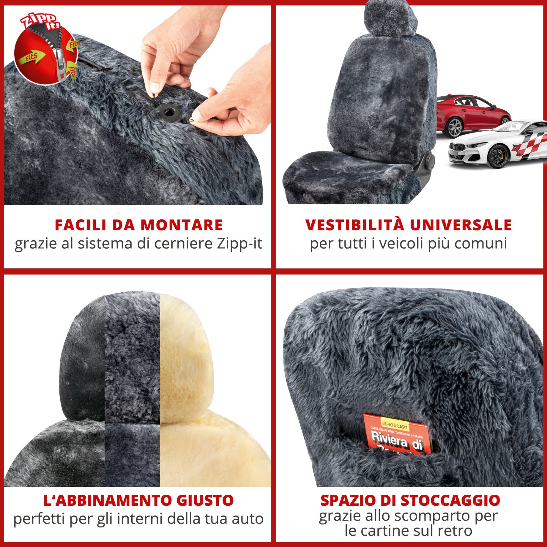 Coprisedili auto Maya in pelle di agnello antracite