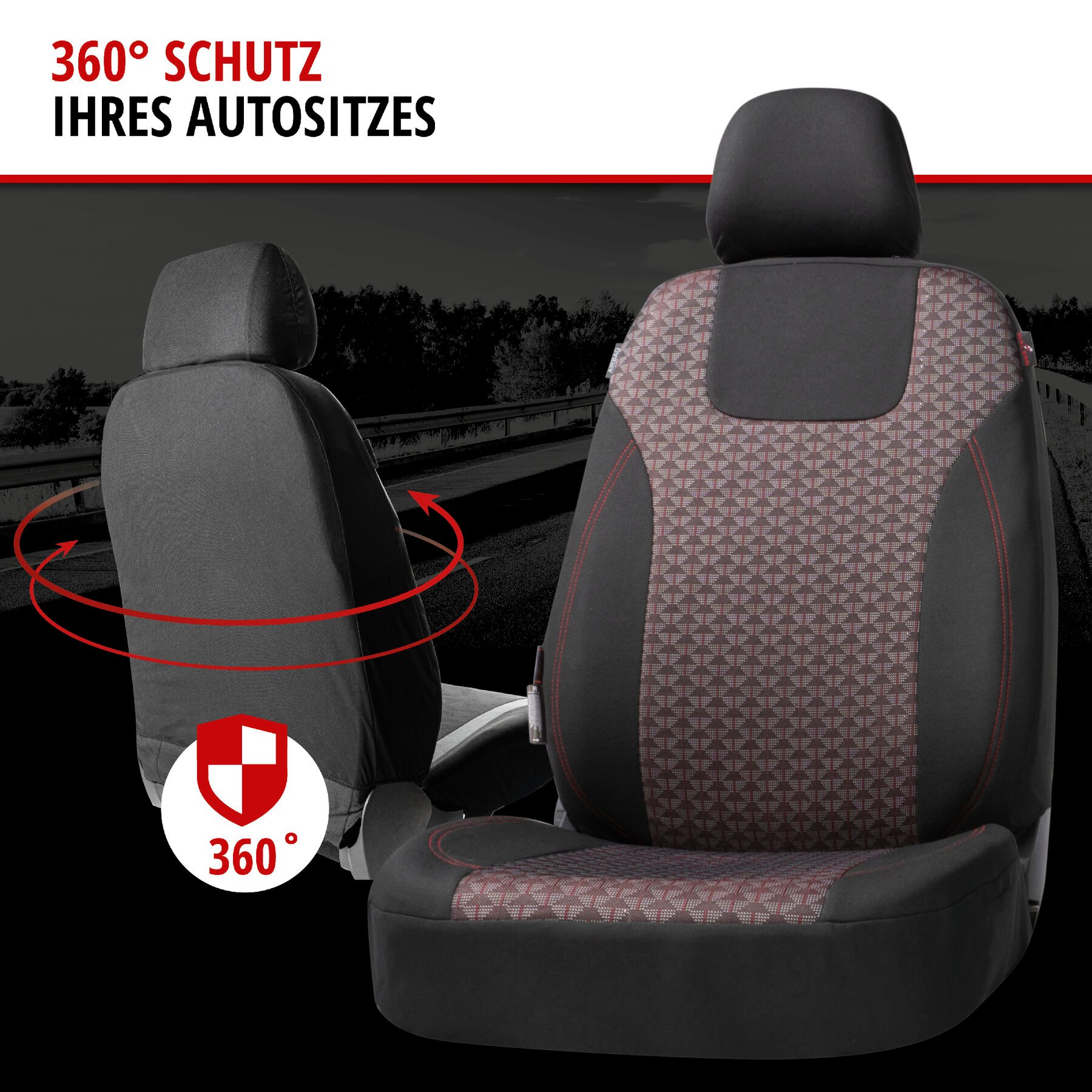 ZIPP IT Premium Autositzbezüge Redring für zwei Vordersitze mit Reißverschluss-System schwarz/rot