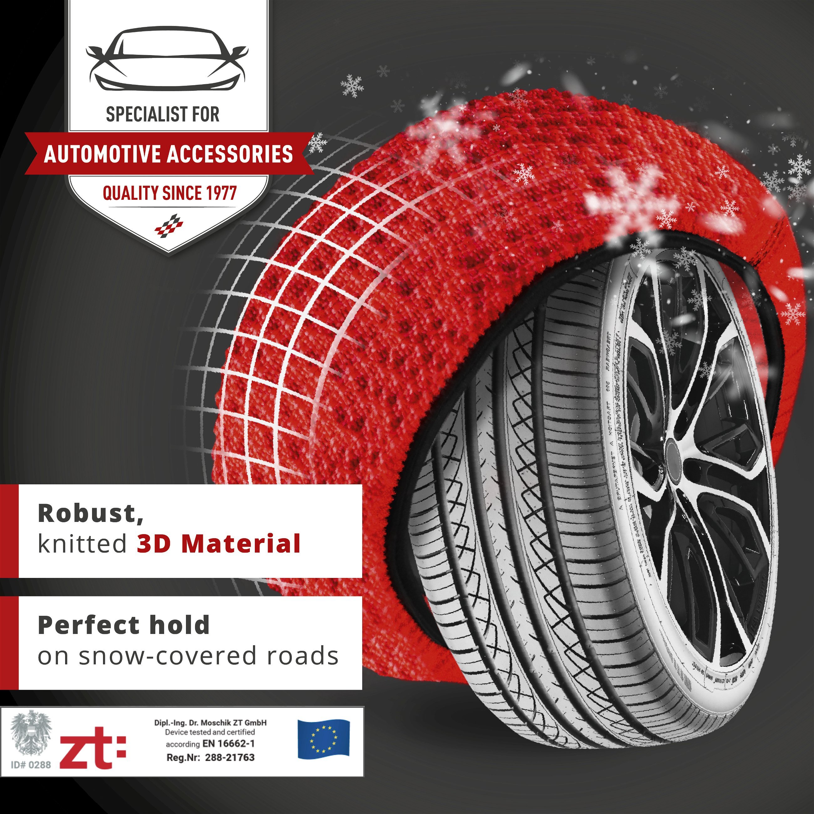 Basic Snow Chains Alternative Active XL, Textile Snow Chains, Snow Socks Set of 2 red