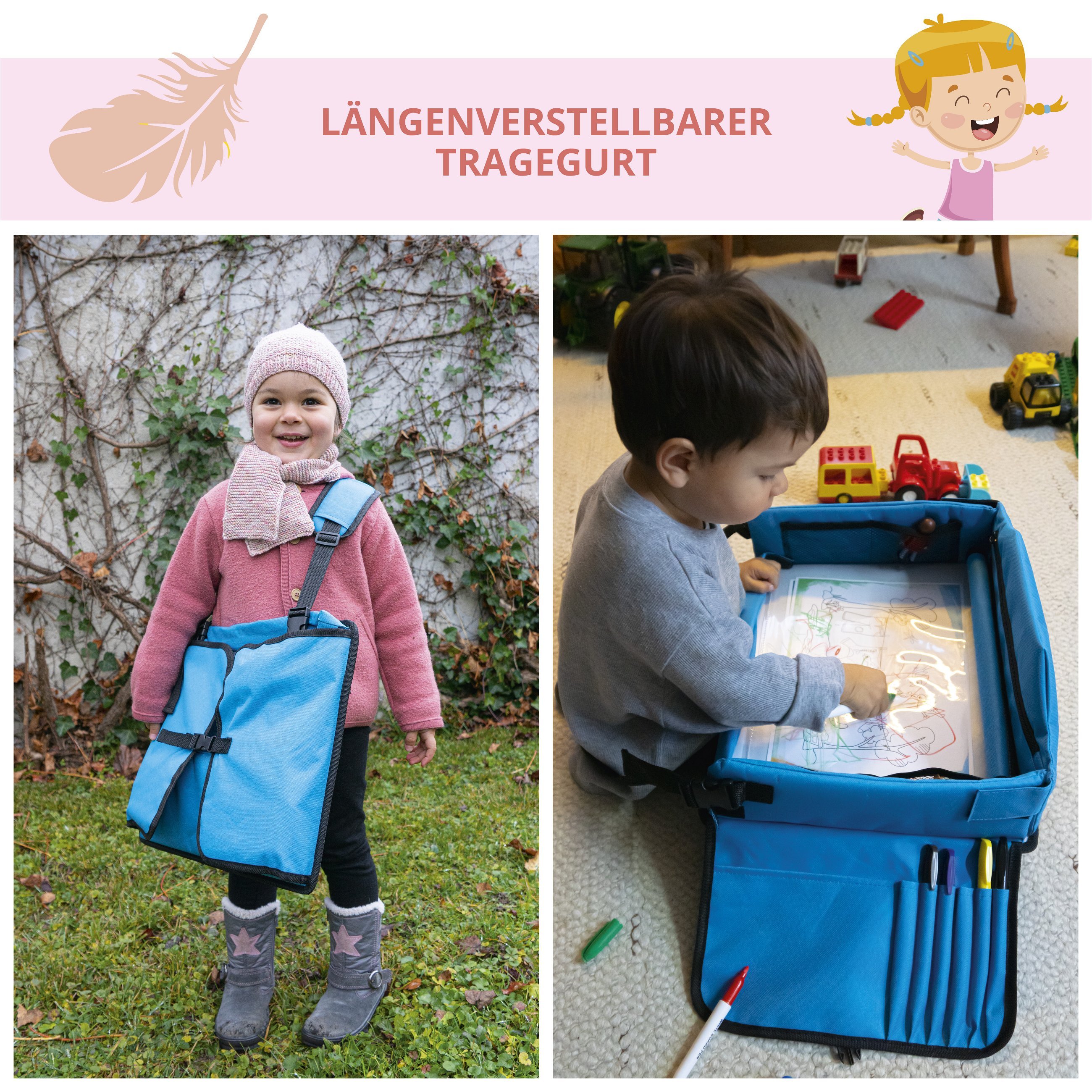 Kinder-Reisespieltisch-Auto mit Tablethalterung blau