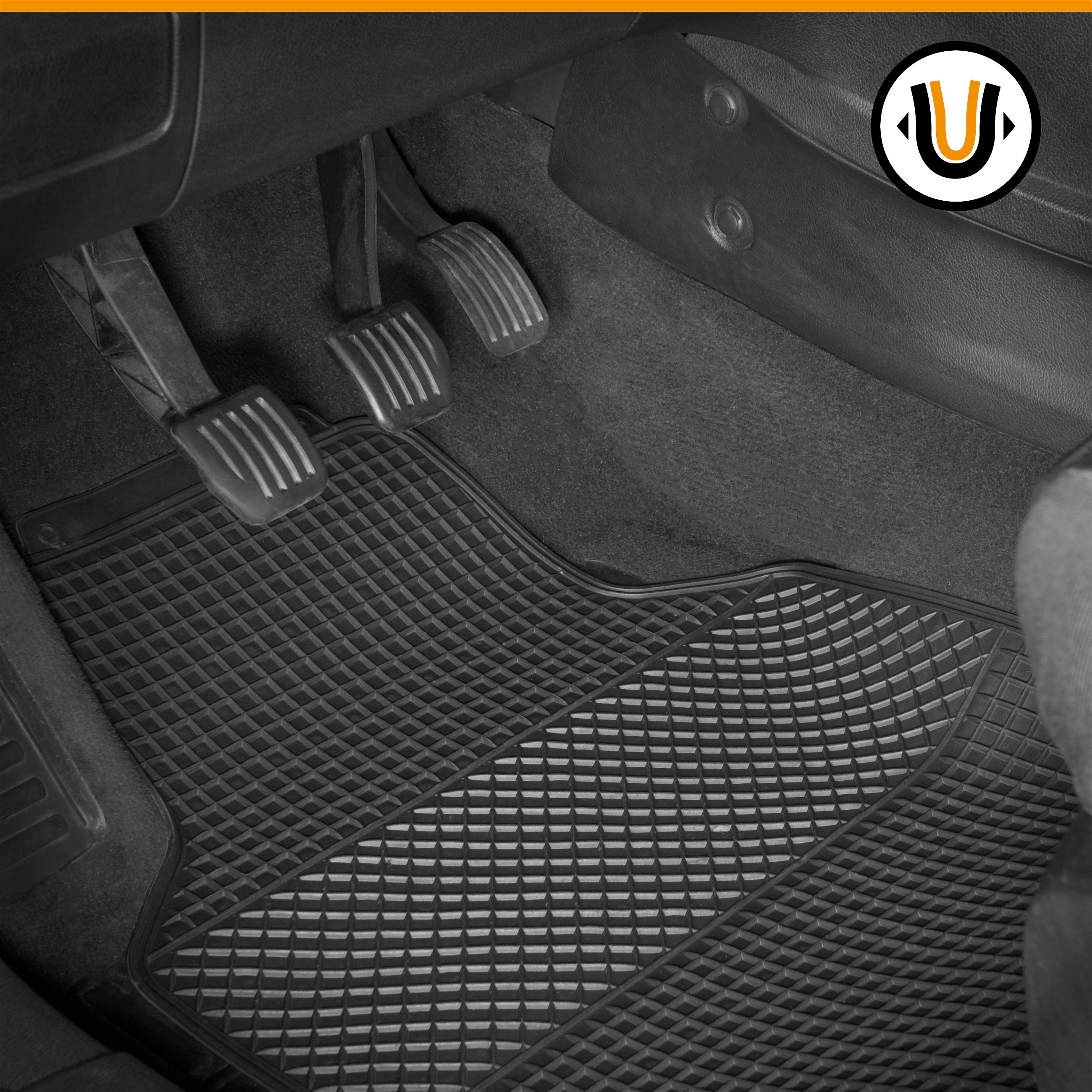 Universele Auto Rubber Matten Set EVO, antislip matten 4-delig, op maat gesneden vloermatten voor auto's zwart 28038