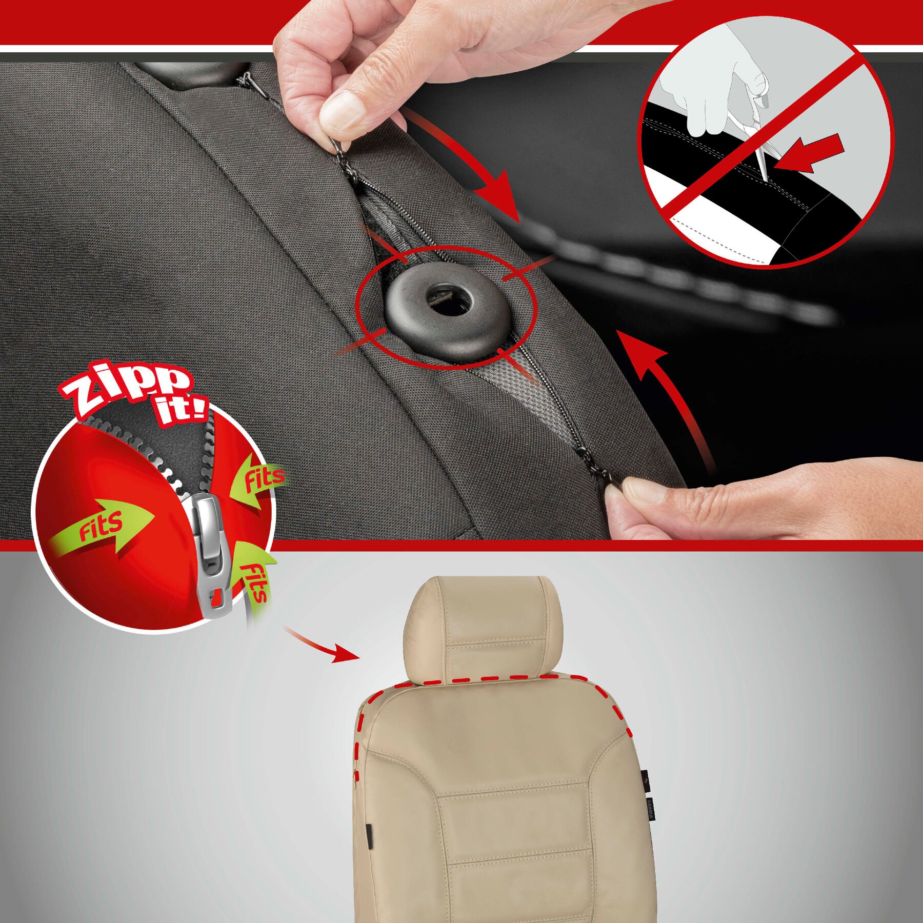 Autostoelhoes Billy van echt leer beige ZIPP-IT