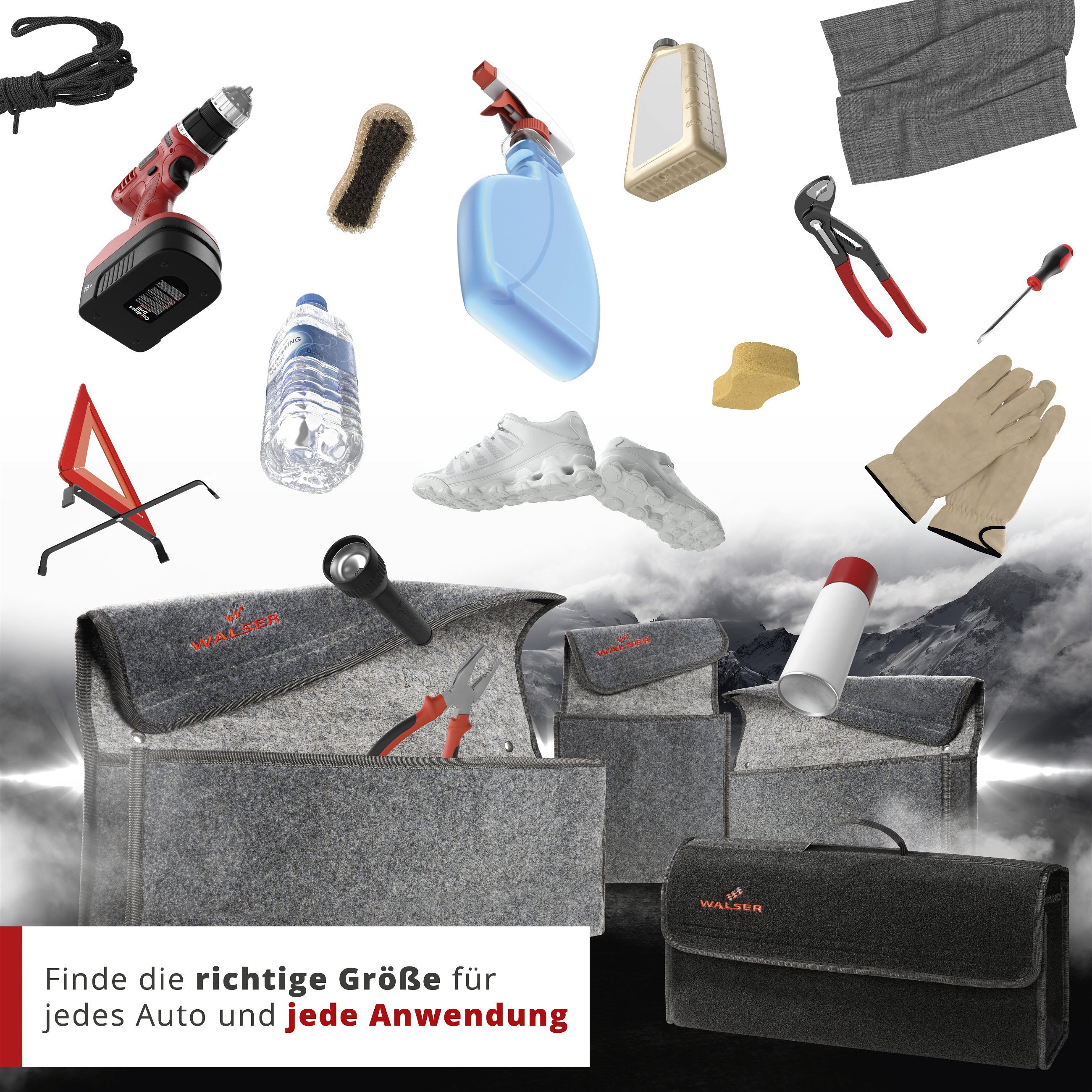 Kofferraumtasche Toolbag Größe XXL, Auto-Aufbewahrungstasche schwarz 57x16x21 cm