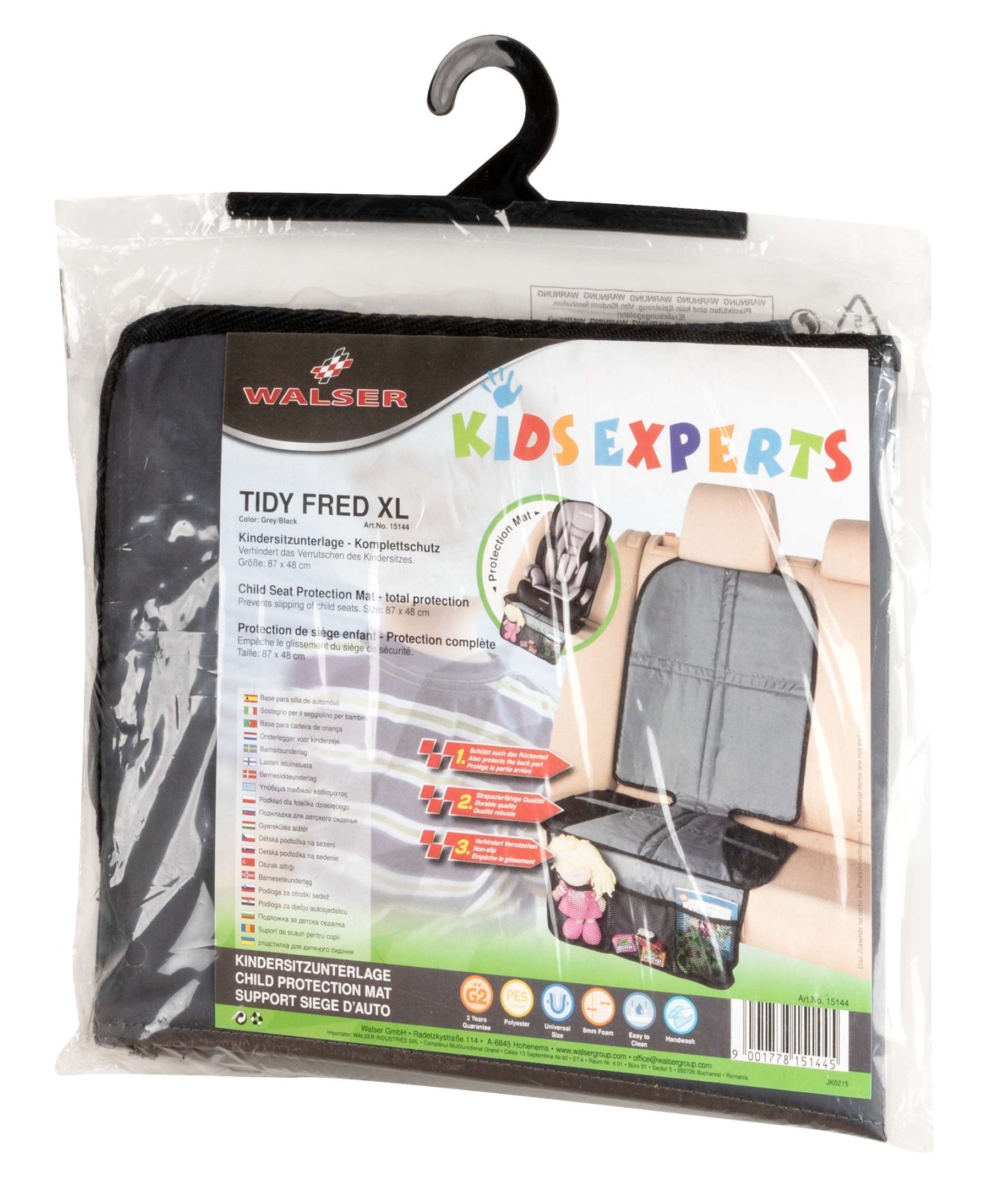 Kinderzitje onderlegger Tidy Fred XL, beschermende onderlegger kinderzitje grijs/zwart