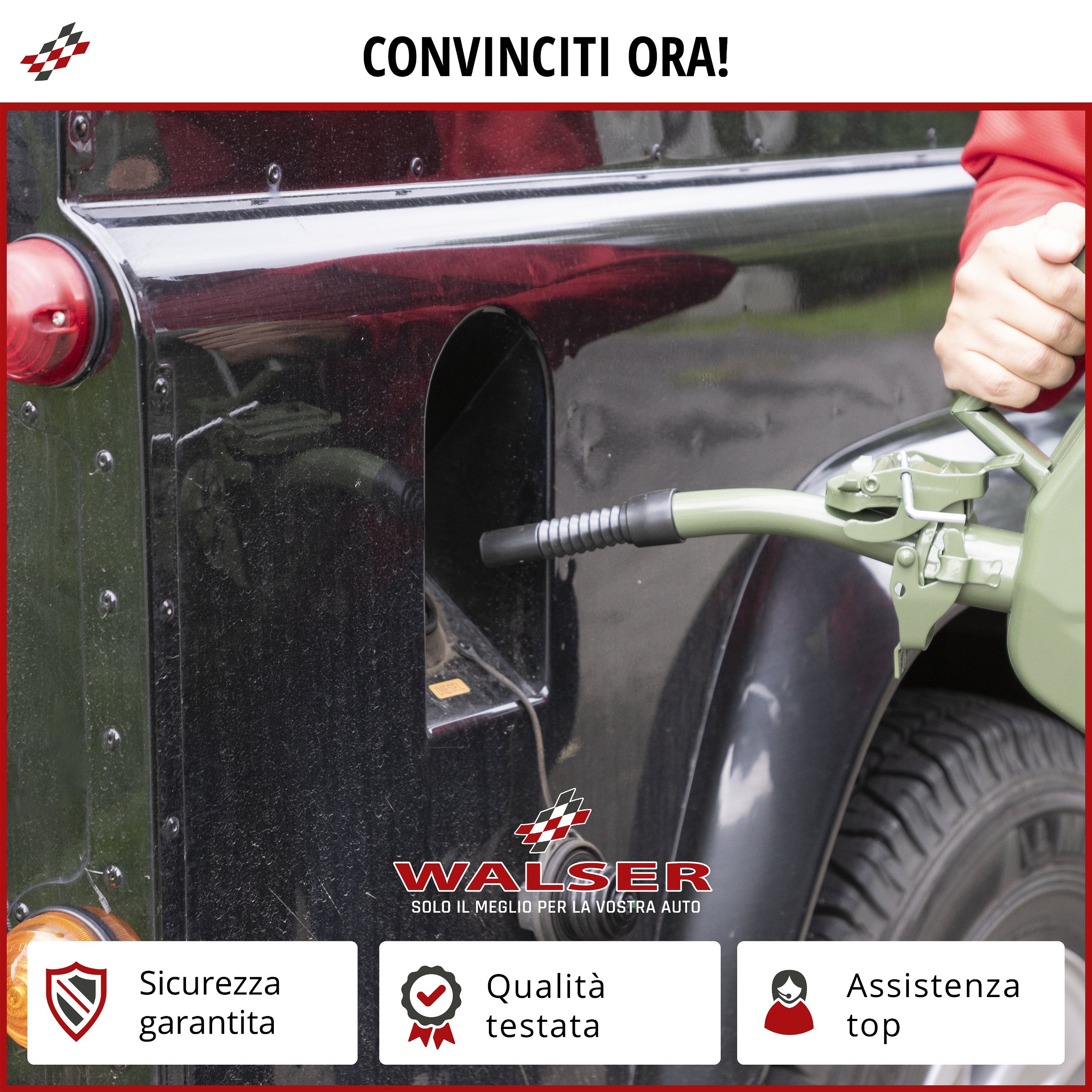 Beccuccio per tanica di benzina, beccuccio per tanica verde oliva 25 cm