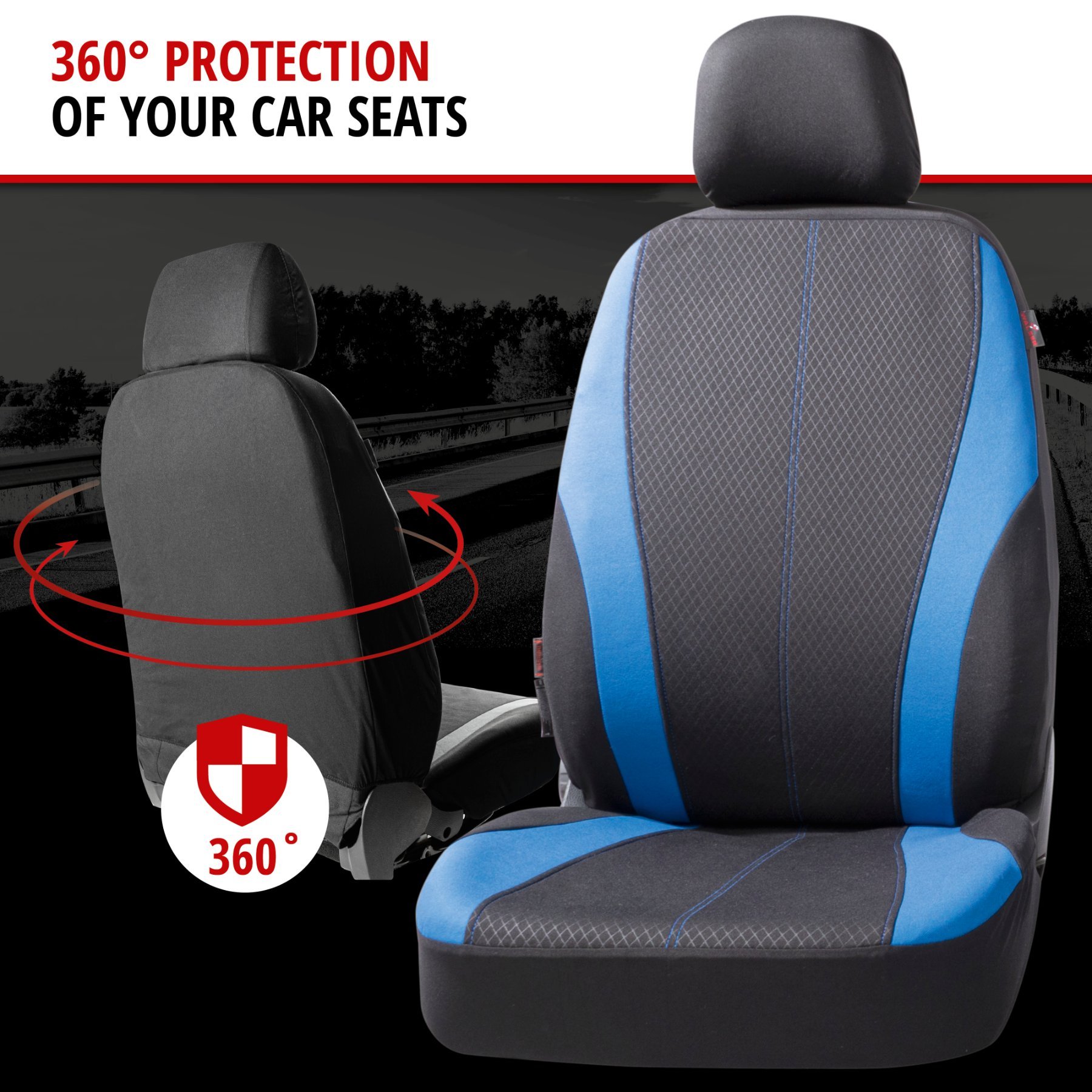 ZIPP IT Car seat covers Dundee complete set with zip-system black/blue