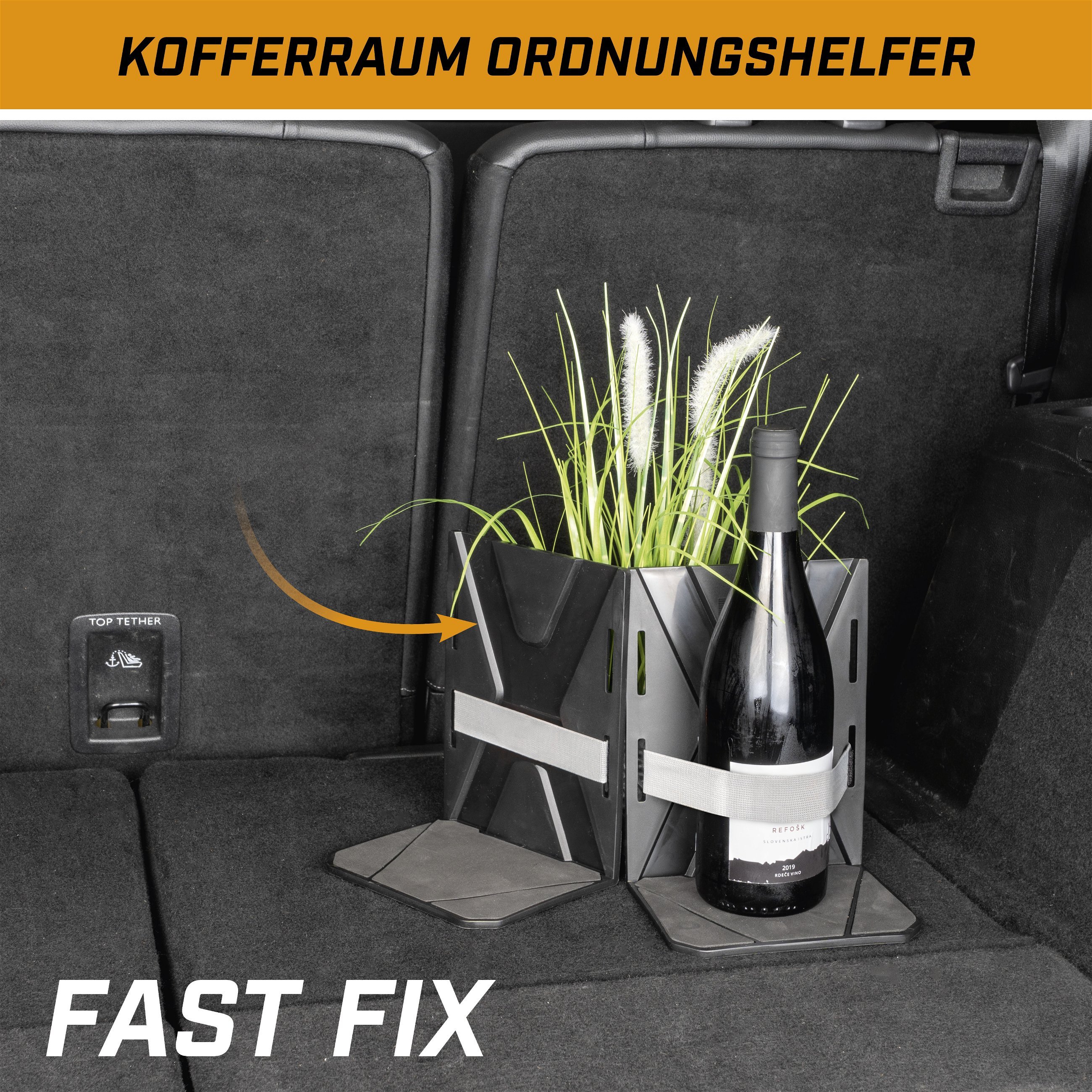Kofferraum Ordnungshelfer FastFix S, Ladungshilfe mit Gurt schwarz/grau
