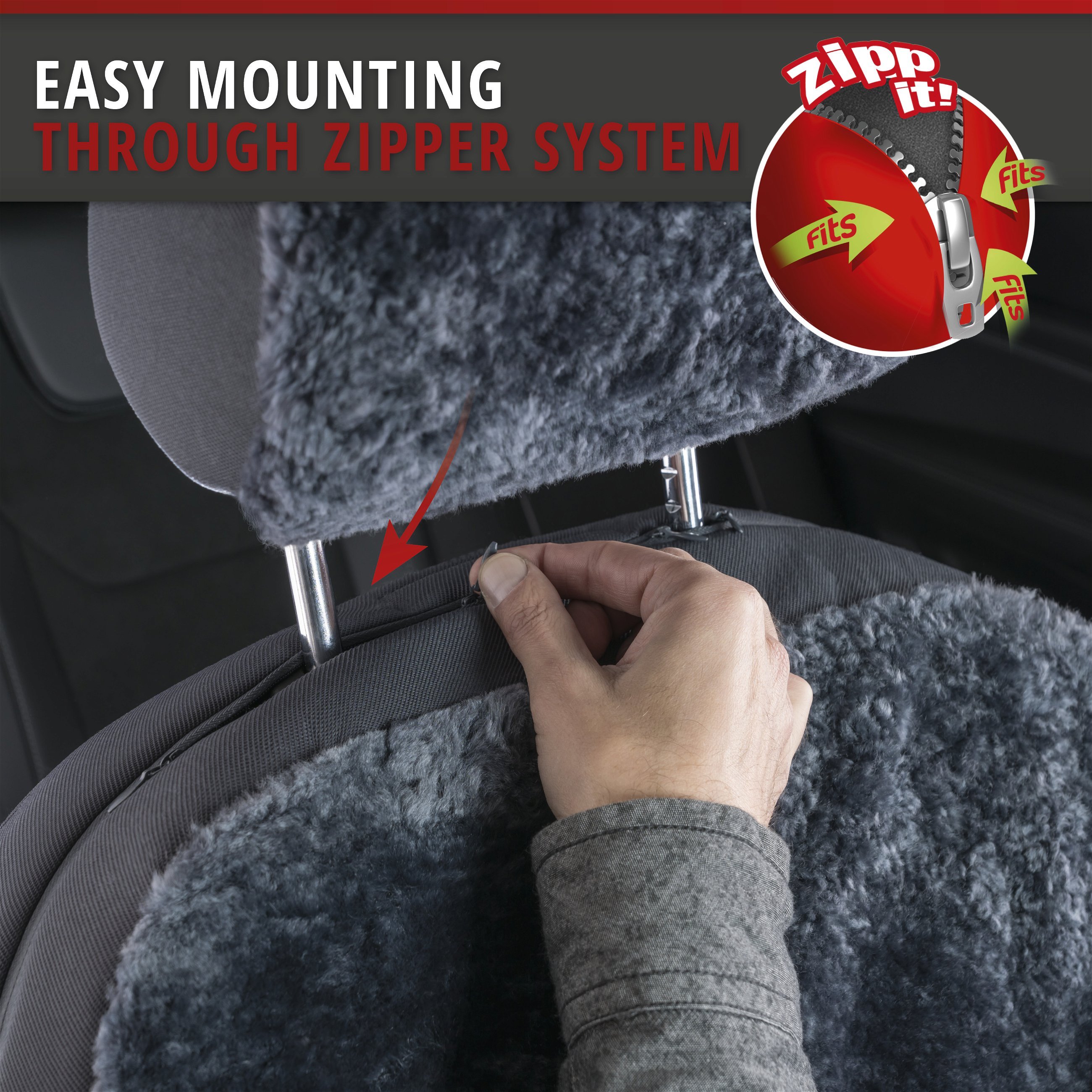 Car Seat cover Iva made of lambskin anthracite with ZIPP IT system