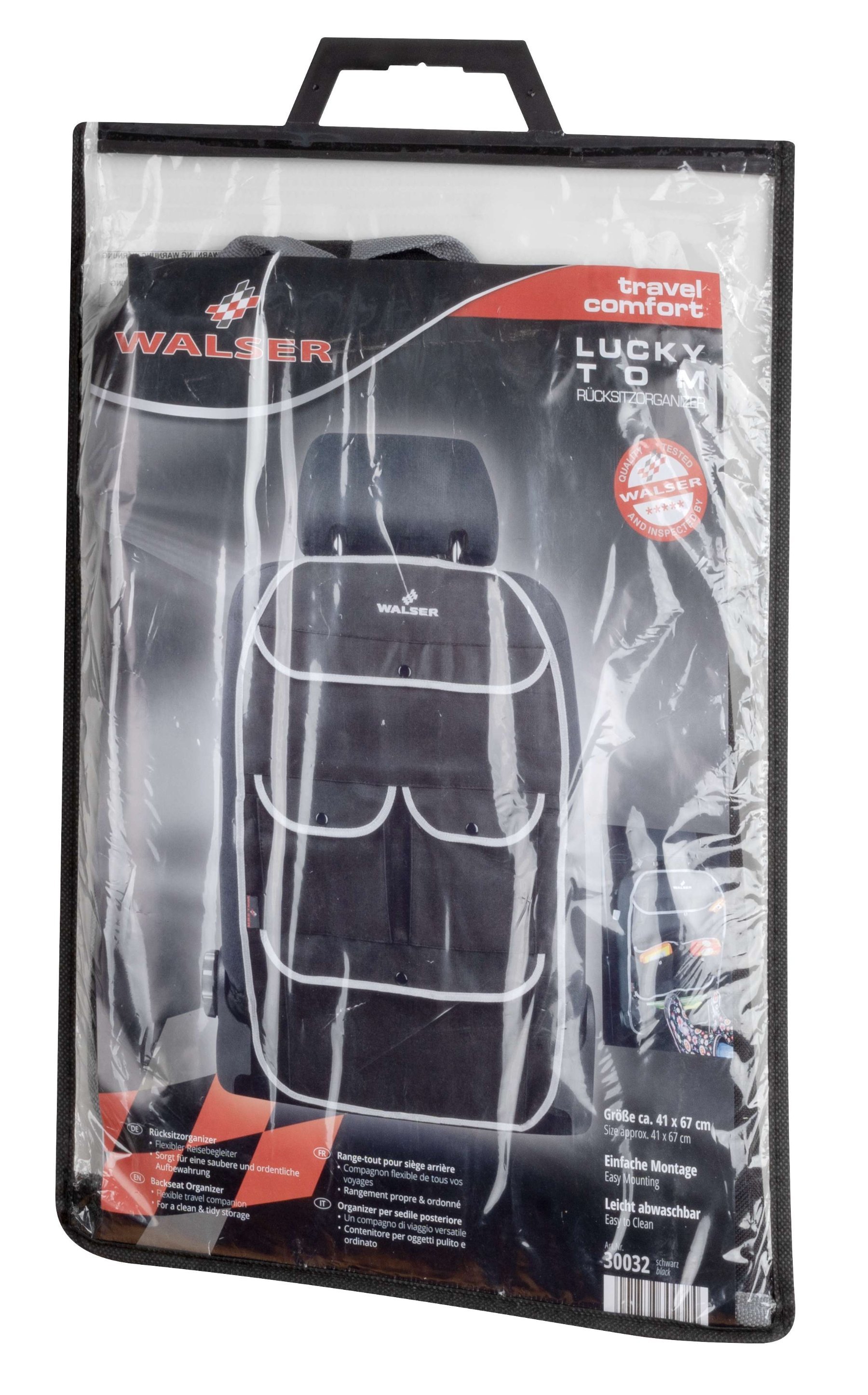 Kinder Organizer, Achterbank Tas Lucky Tom in Zwart/Grijs | Autostoelhoes met Rugleuning Bescherming | Achterbank Cover voor Auto's