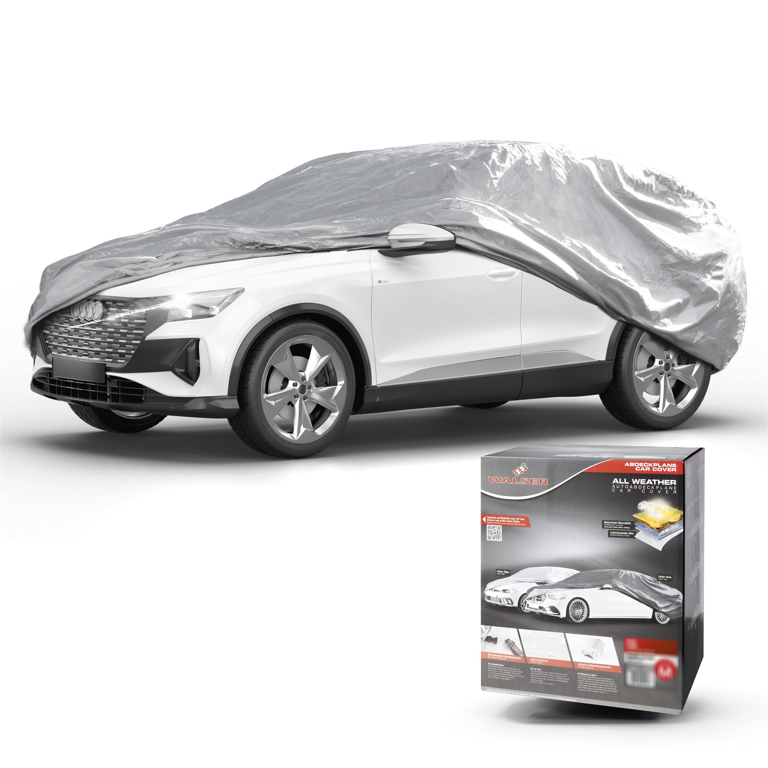 Abdeckplane Auto All Weather Basic, Autoplane Vollgarage SUV Größe L, Autoabdeckung silber