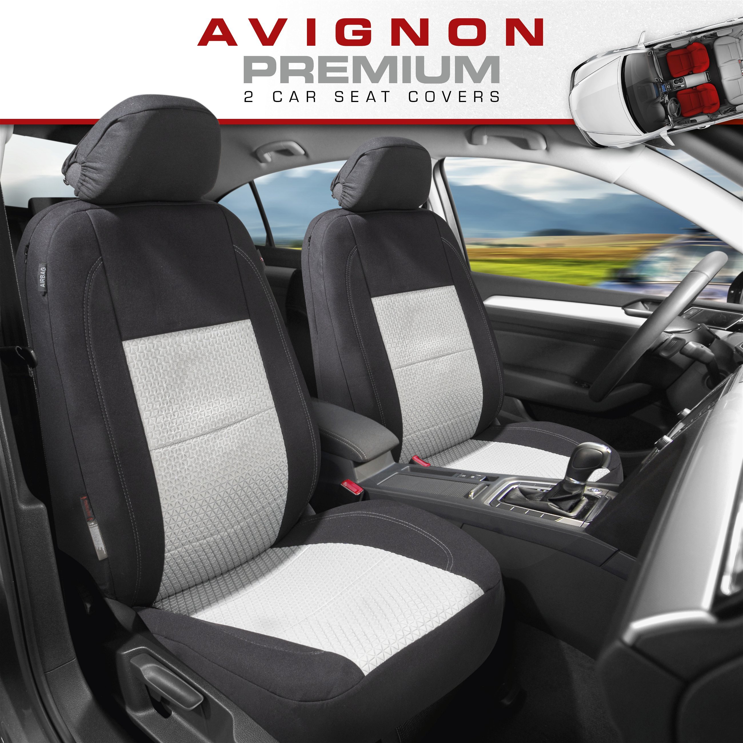 ZIPP IT Premium Car seat covers Avignon for two front seats with zip-system black/silver