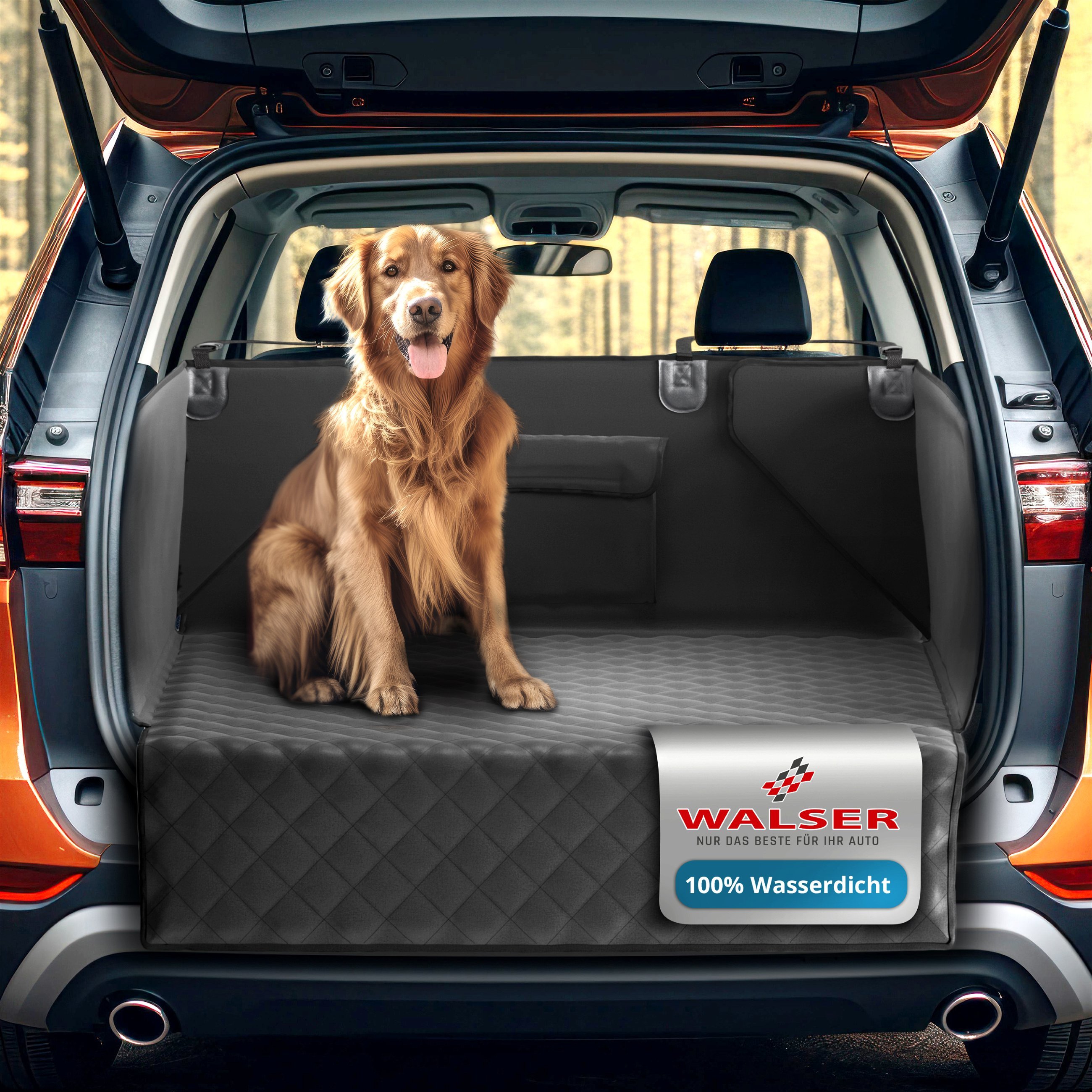 Kofferraumdecke Bello, Auto-Hundedecke, 3in1 Kofferraummatte mit Ladekantenschutz und Organizer schwarz
