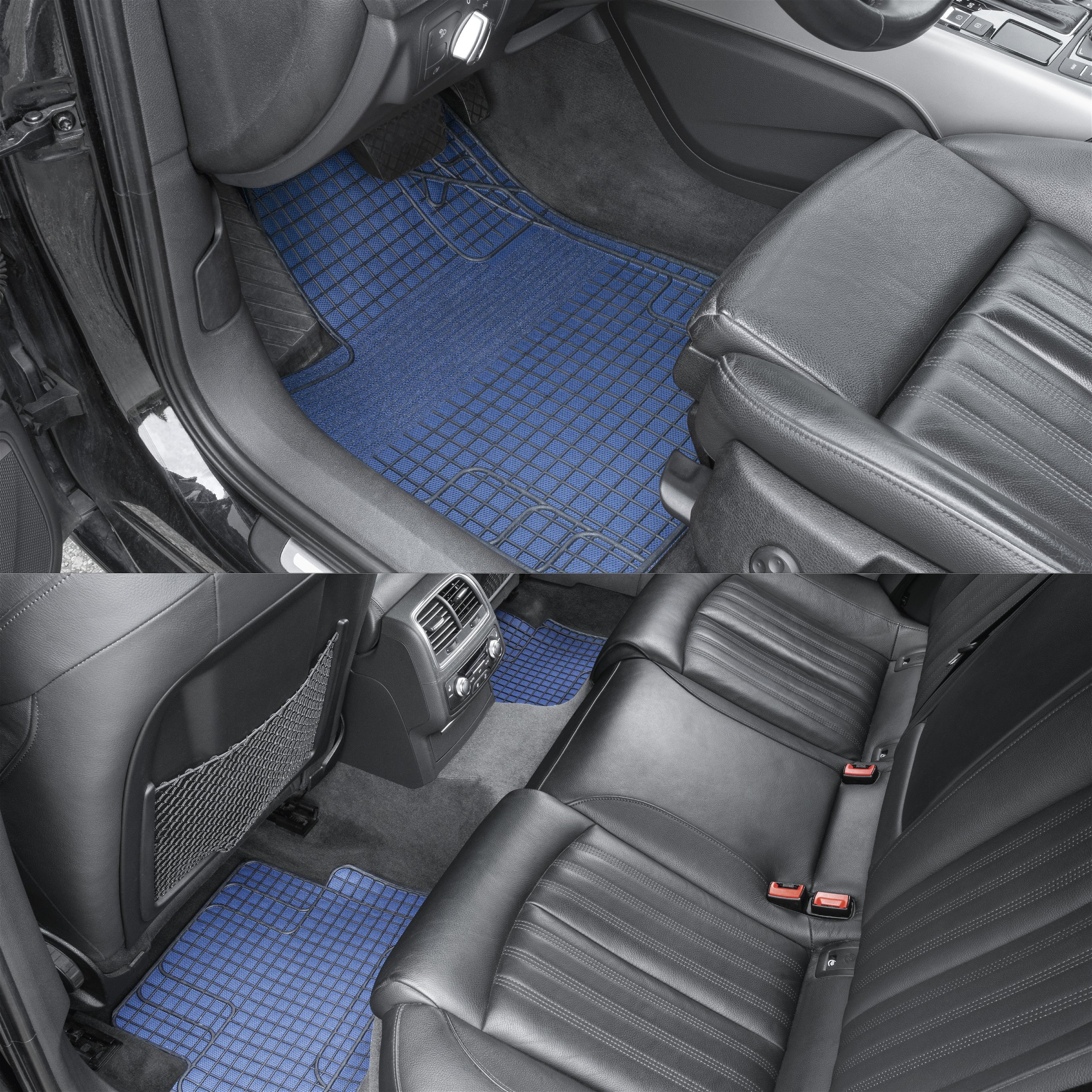 Rubberen Matten Nieuwe Stijl Universele Auto, Vloermatten, Vuilvangmat, 4-delig, op maat gesneden, blauw zwart