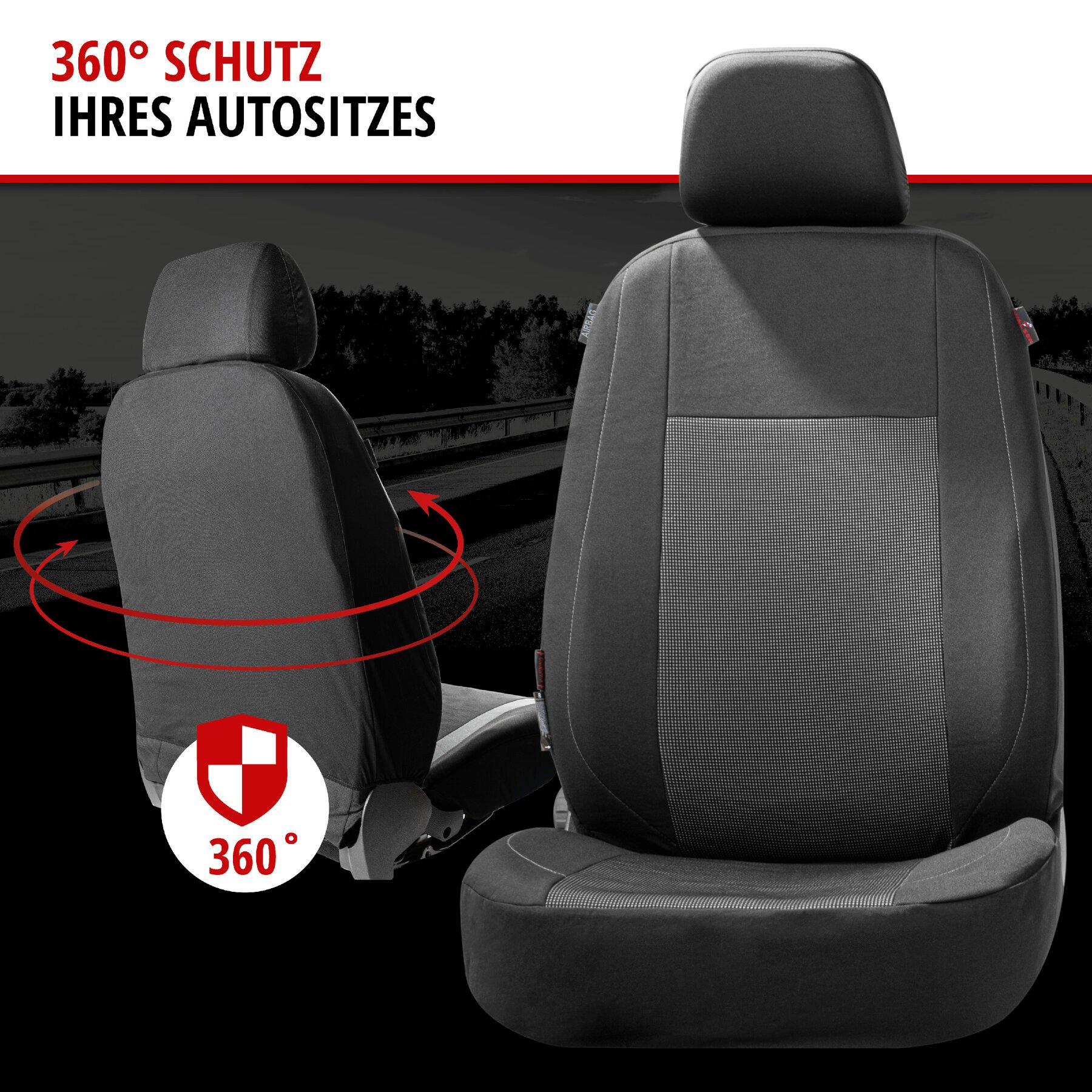 Autositzbezug ZIPP-IT Premium Ardwell, PKW-Schonbezüge für 2 Vordersitze mit Reißverschluss-System schwarz/grau