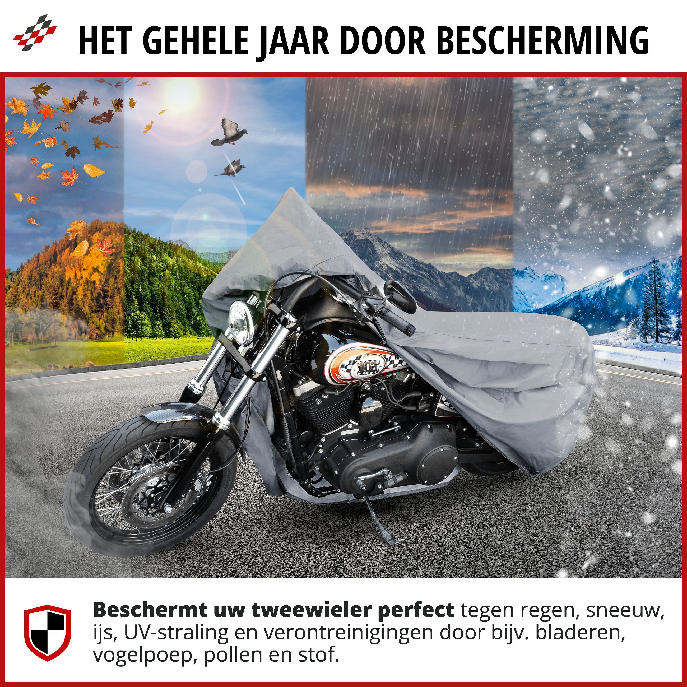 Motorfietsgarage Chopper maat L, PVC hoes - 250x100x130cm grijs, motorhoes, motorhoes waterdicht, motorfiets beschermhoes