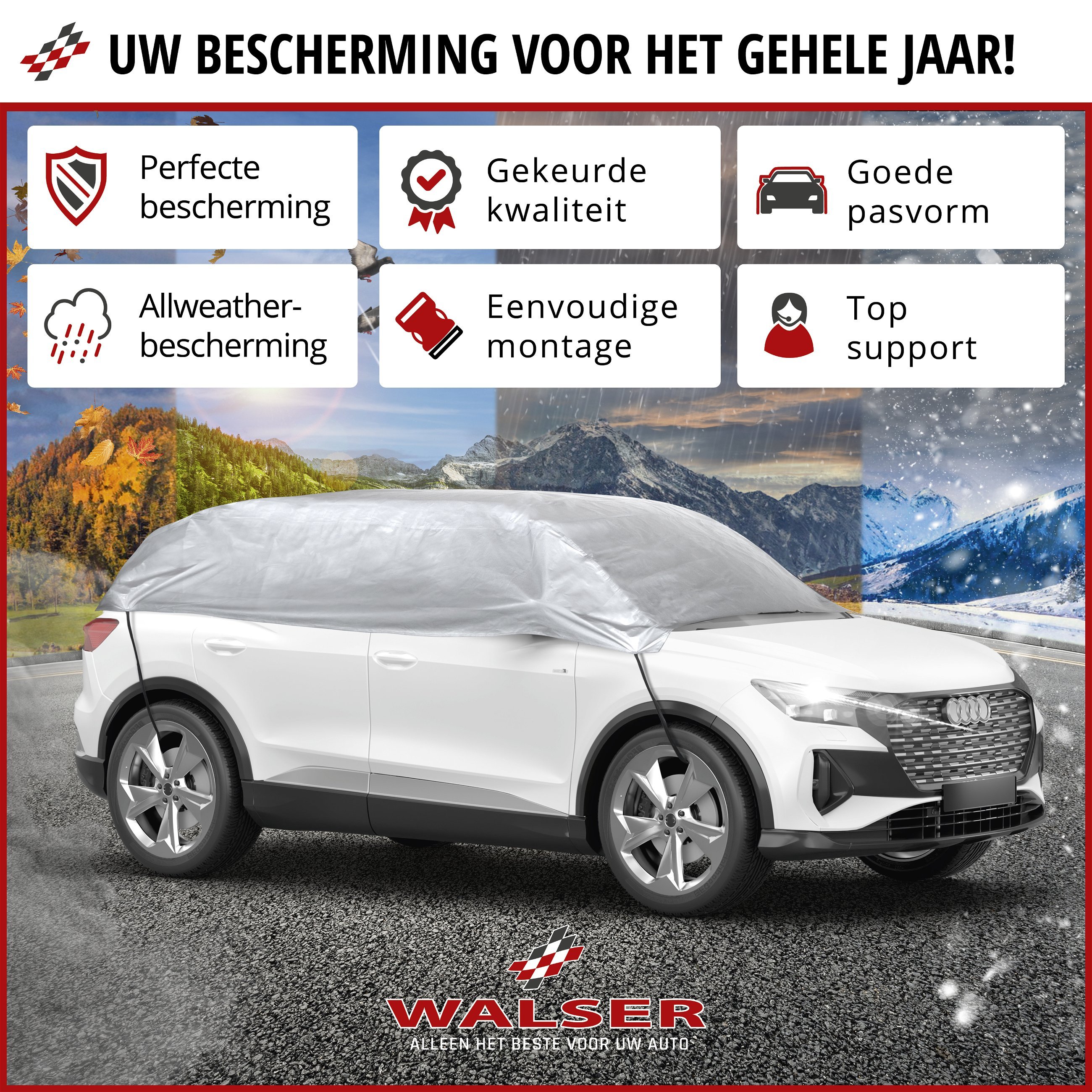 Dekzeil voor auto All Weather Basic, autozeil halve garage maat XL zilver