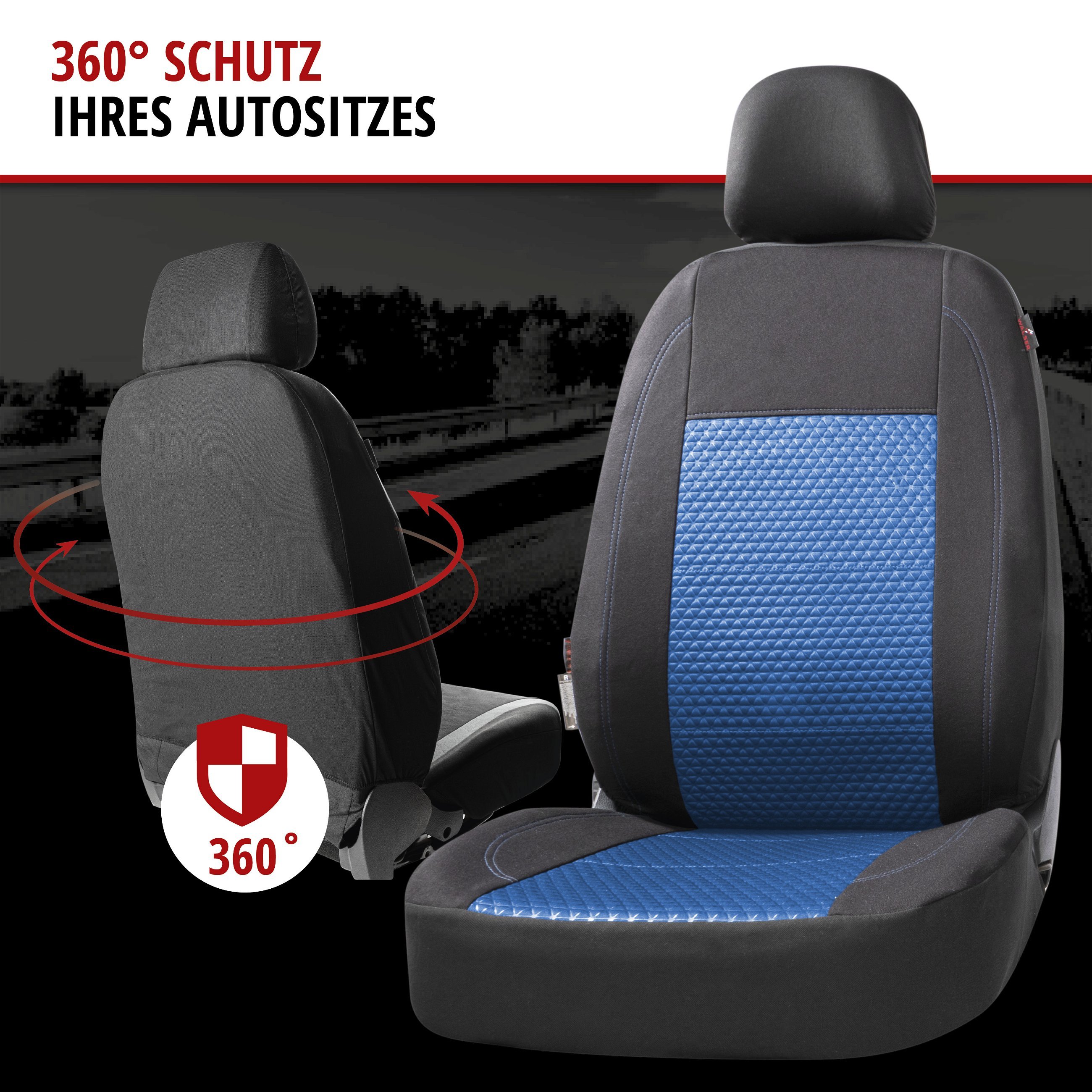 Autositzbezug ZIPP-IT Premium Avignon, PKW-Schonbezüge Komplettset mit Reißverschluss-System schwarz/blau
