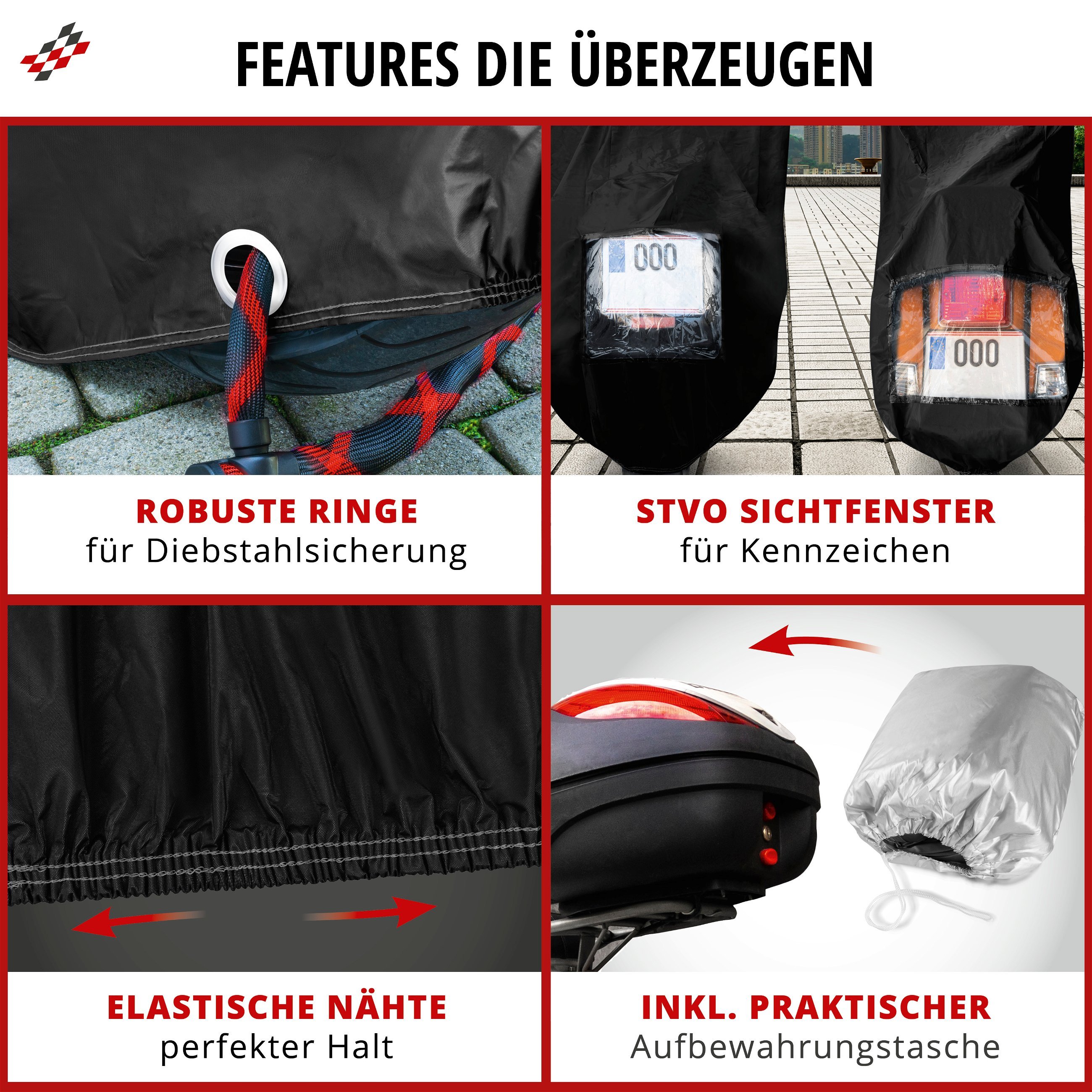 Motorrad Abdeckplane XL, Motorrad Abdeckplane aus robustem PVC, Motorrad-Garage wasserdicht - 255x110x135 cm schwarz