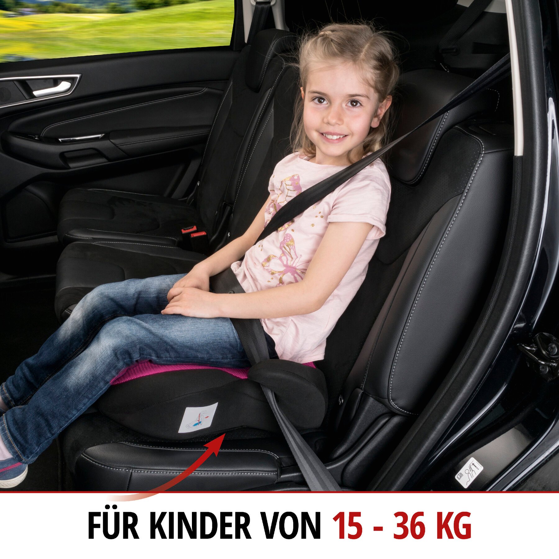 Kindersitzerhöhung Lino, Auto-Kindersitz ECE 44/04 geprüft schwarz/rosa