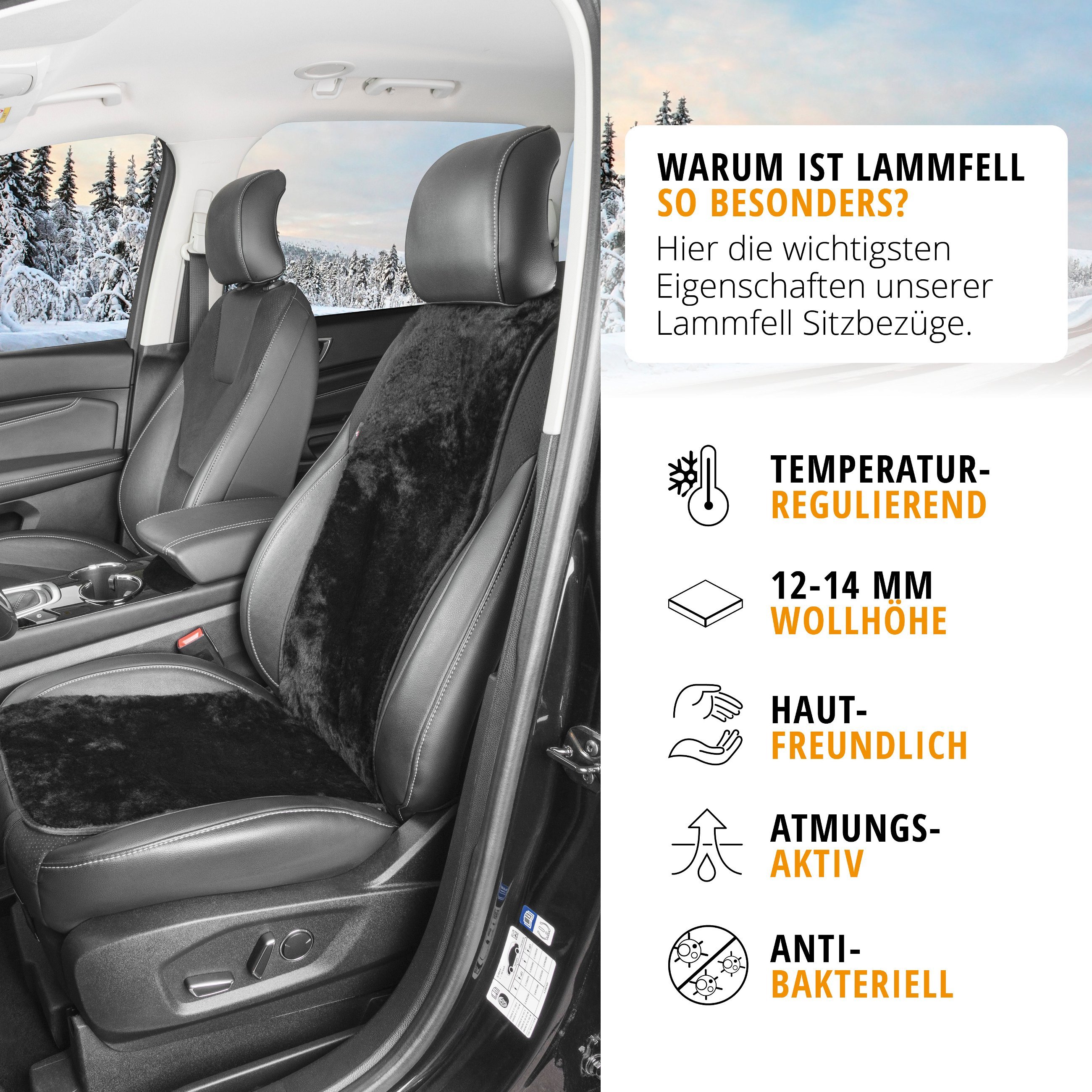 PKW Sitzauflage aus Lammfell Cosmo, Auto-Sitzaufleger, Lammfell-Sitzauflage schwarz