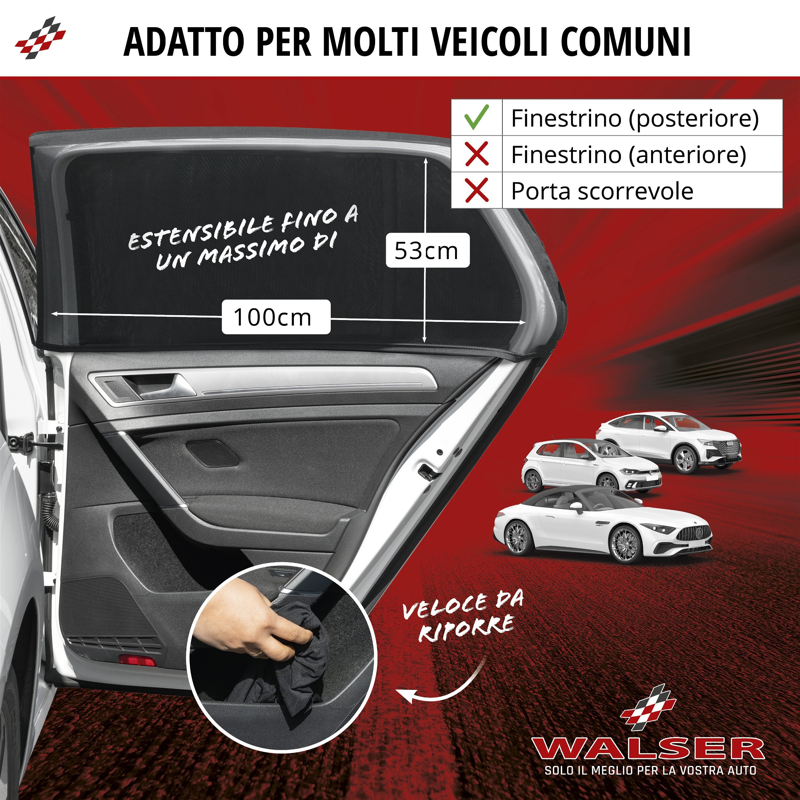 Calza di protezione solare per finestrini Premium, set di 2 parasole per finestrini laterali, protezione solare per auto, nero