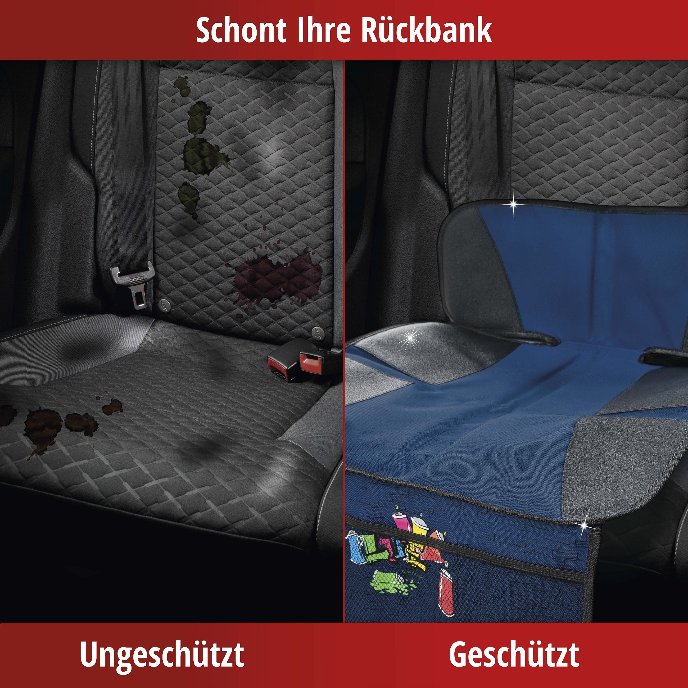 2er-Set Premium-Kindersitz-Unterlage, 2 Netztaschen, Isofix