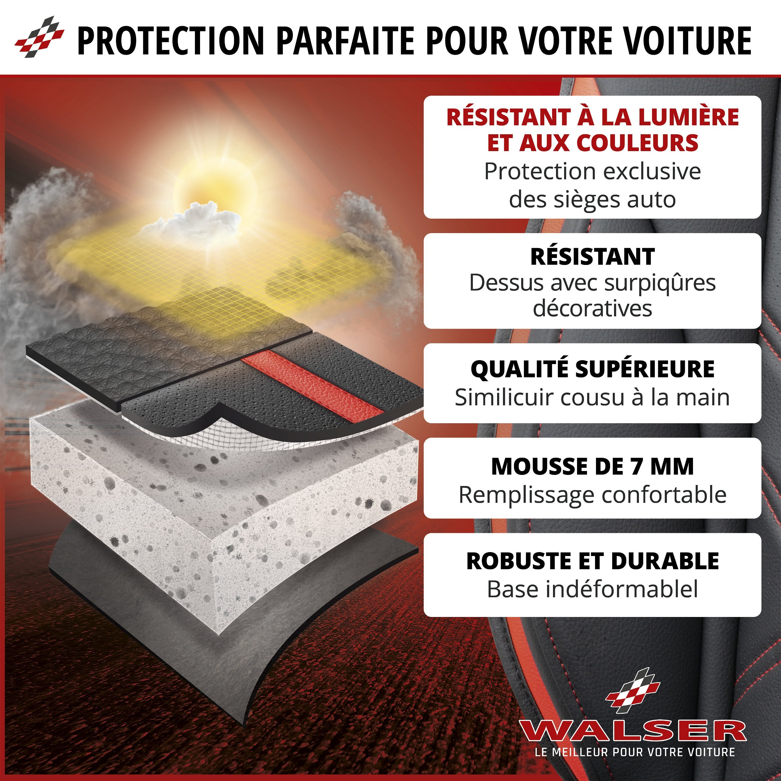 Couvre-siège auto WALSER Air Flow, protection de siège ergonomique,  protection lombaire, couvre-siège universel pour voiture, couleur: noir  13983