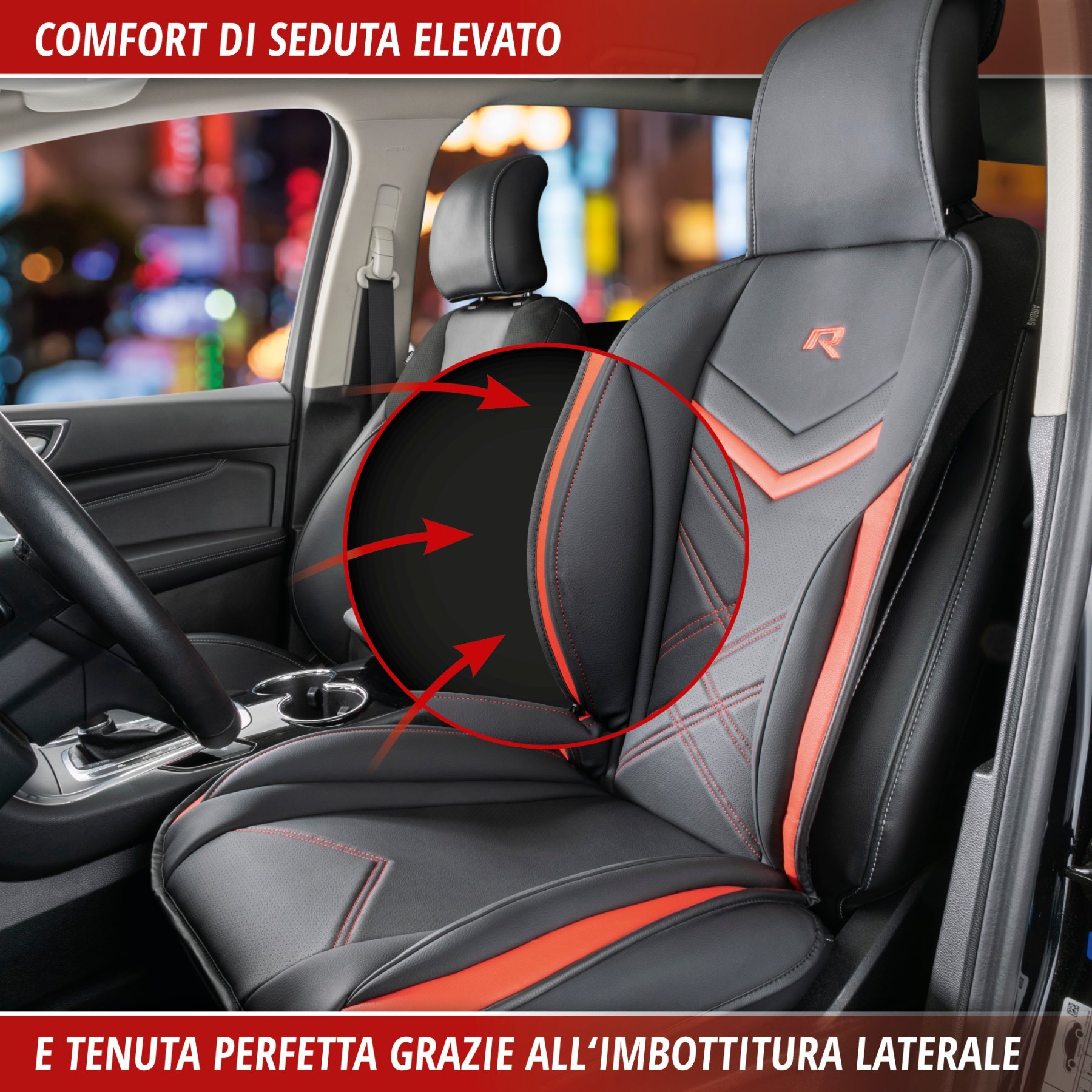 Coprisedili per auto Rey nero/rosso