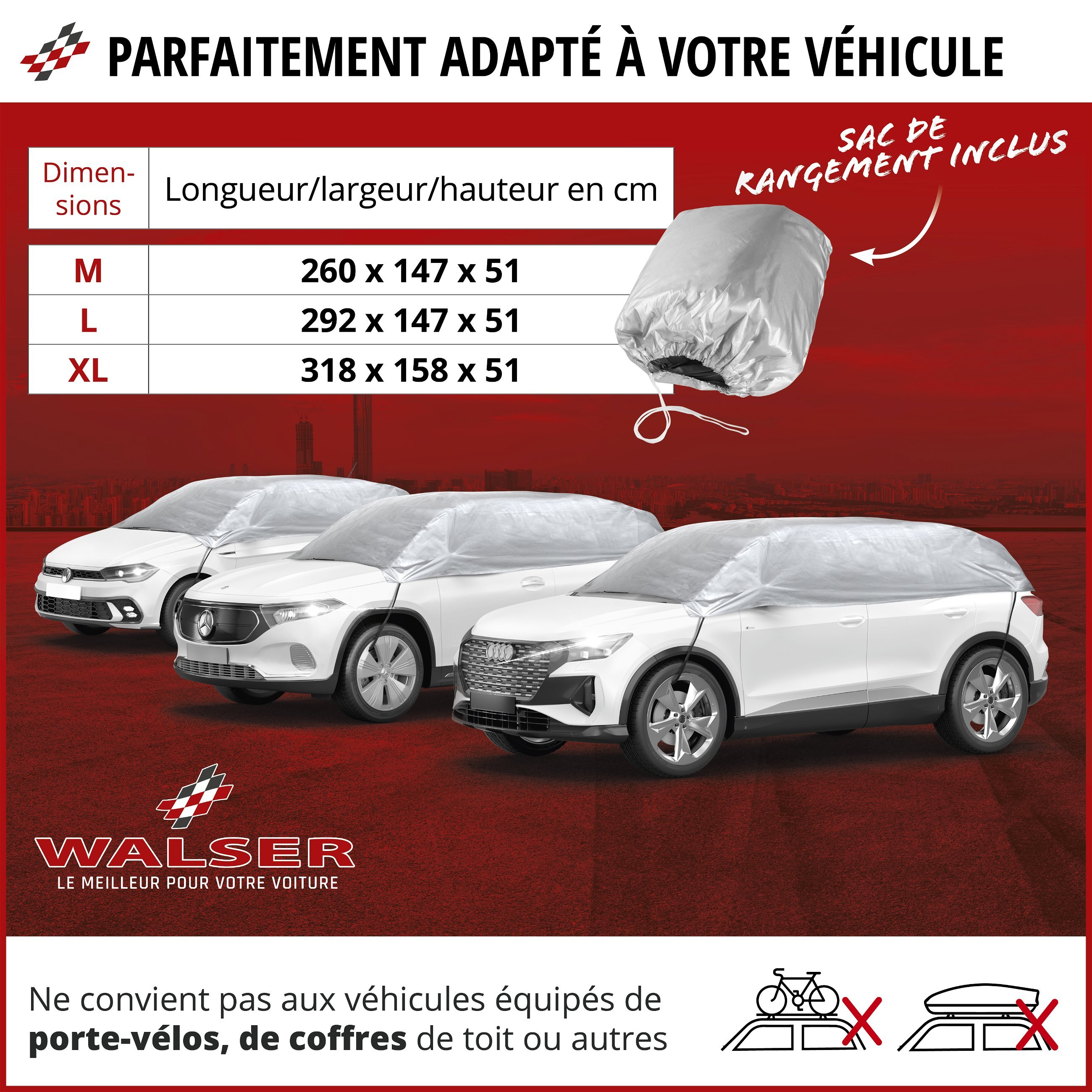 Bâche voiture All Weather Basic, bâche de voiture demi-garage taille L argent