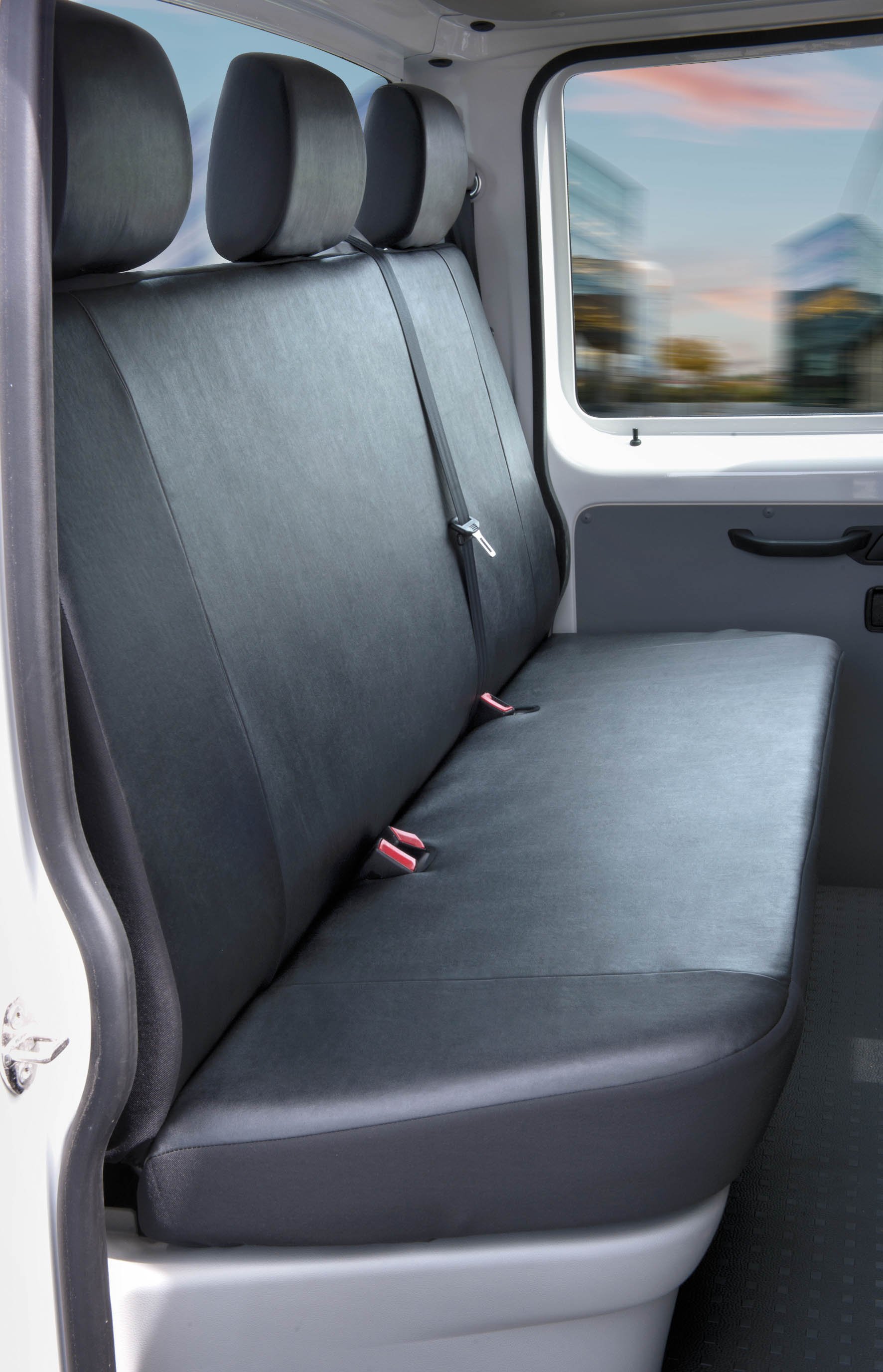 Passform Sitzbezug aus Kunstleder kompatibel mit VW T6, 3er Bankbezug Pritsche
