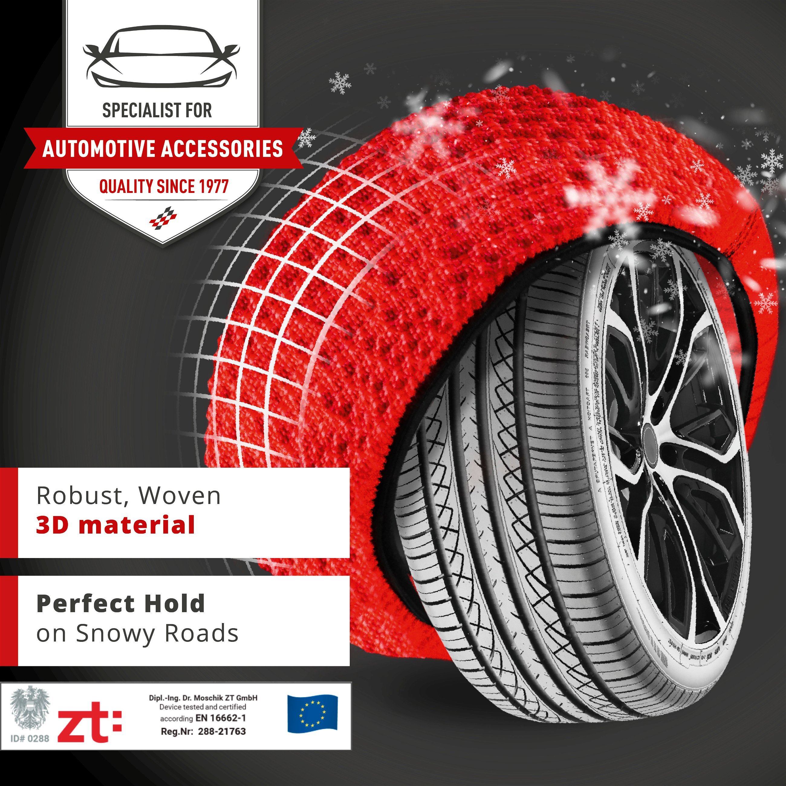 Basic Snow Chains Alternative Active XXL, Textile Snow Chains, Snow Socks Set of 2 red
