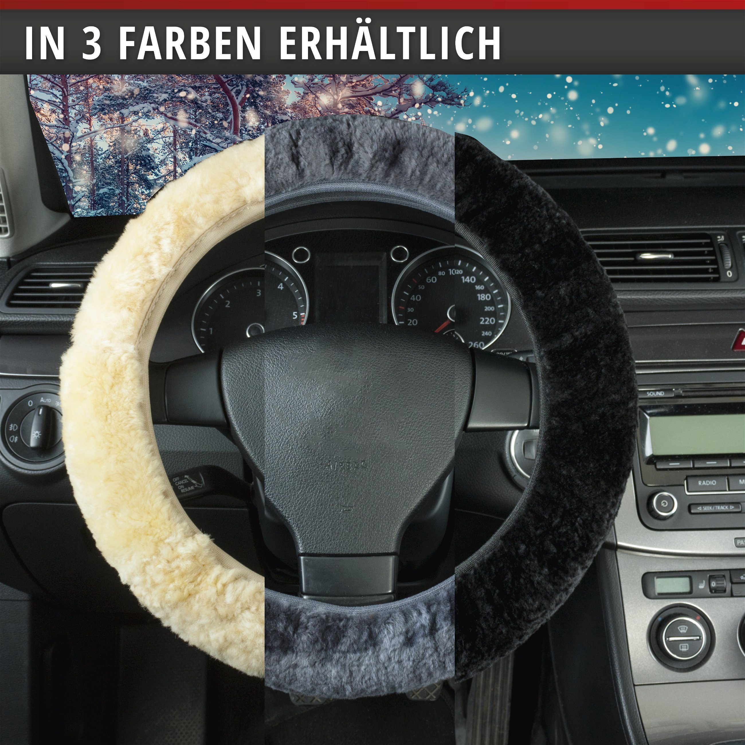 Lenkradbezug Lammfell, Auto-Lenkradschoner, Lenkradhülle Universalgröße anthrazit