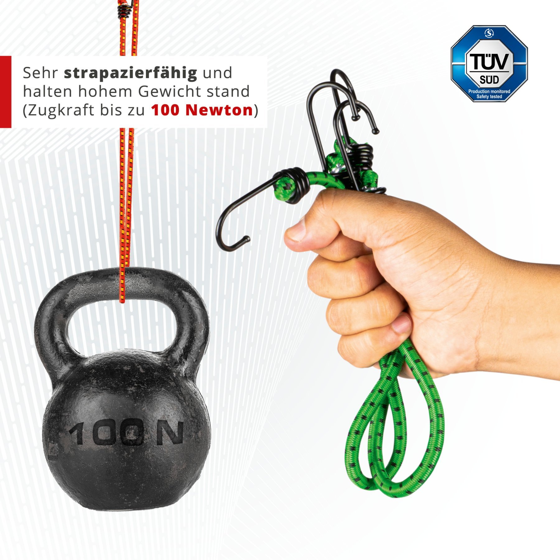 Gepäckspanner mit Haken, Spanngummi-Set, 2 Spanngurte 60 cm grün