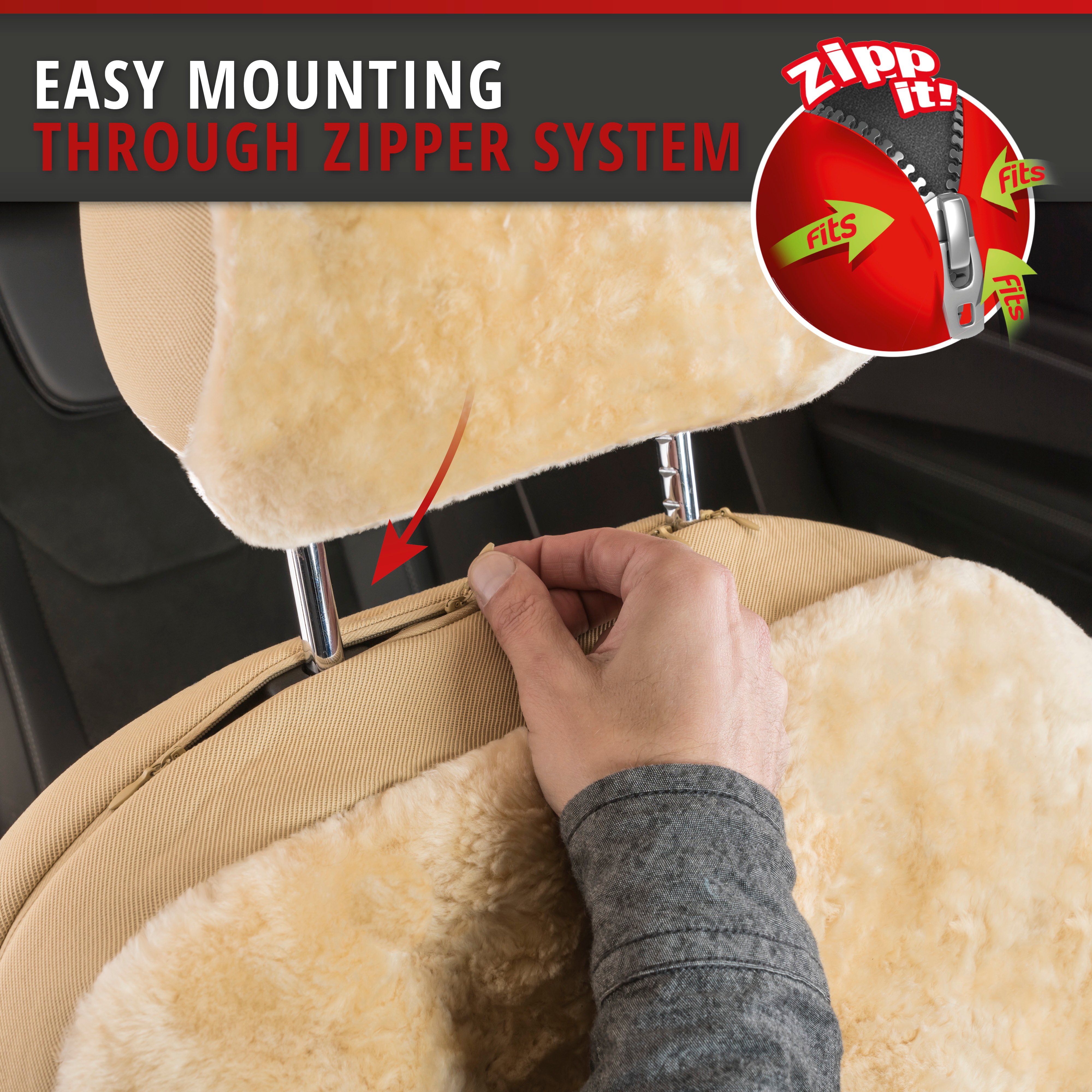 Car Seat cover Iva made of lambskin beige with ZIPP IT system