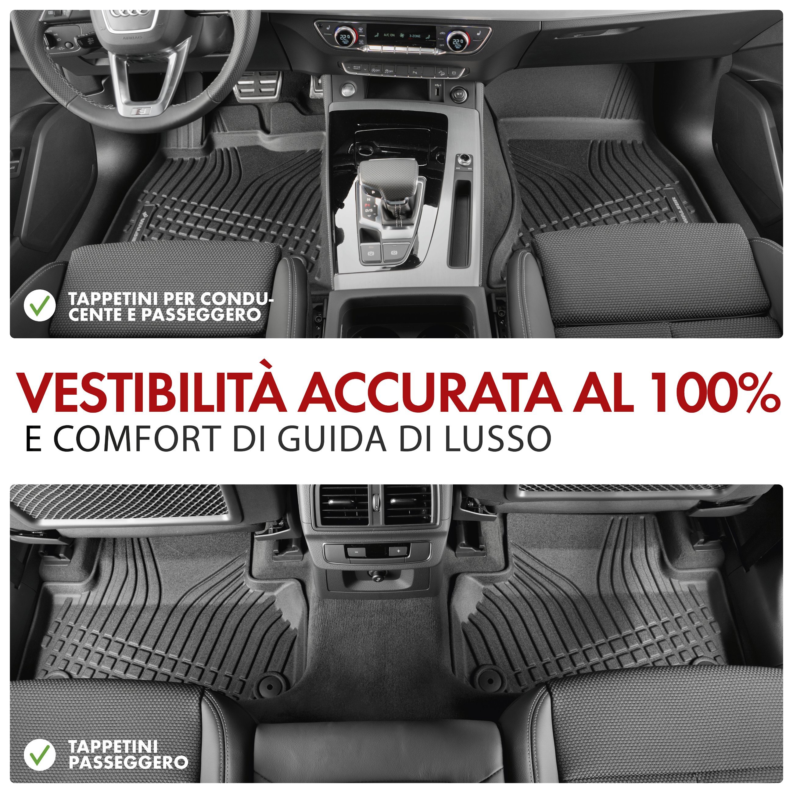 Premium Tappetini in gomma Roadmaster per Seat Leon (5F1) 2012-2021, Leon ST (5F8) 2012-2020, VW Golf VII 2012-2021, Golf VII Variant 2013-Oggi, T-Roc 2017-Oggi