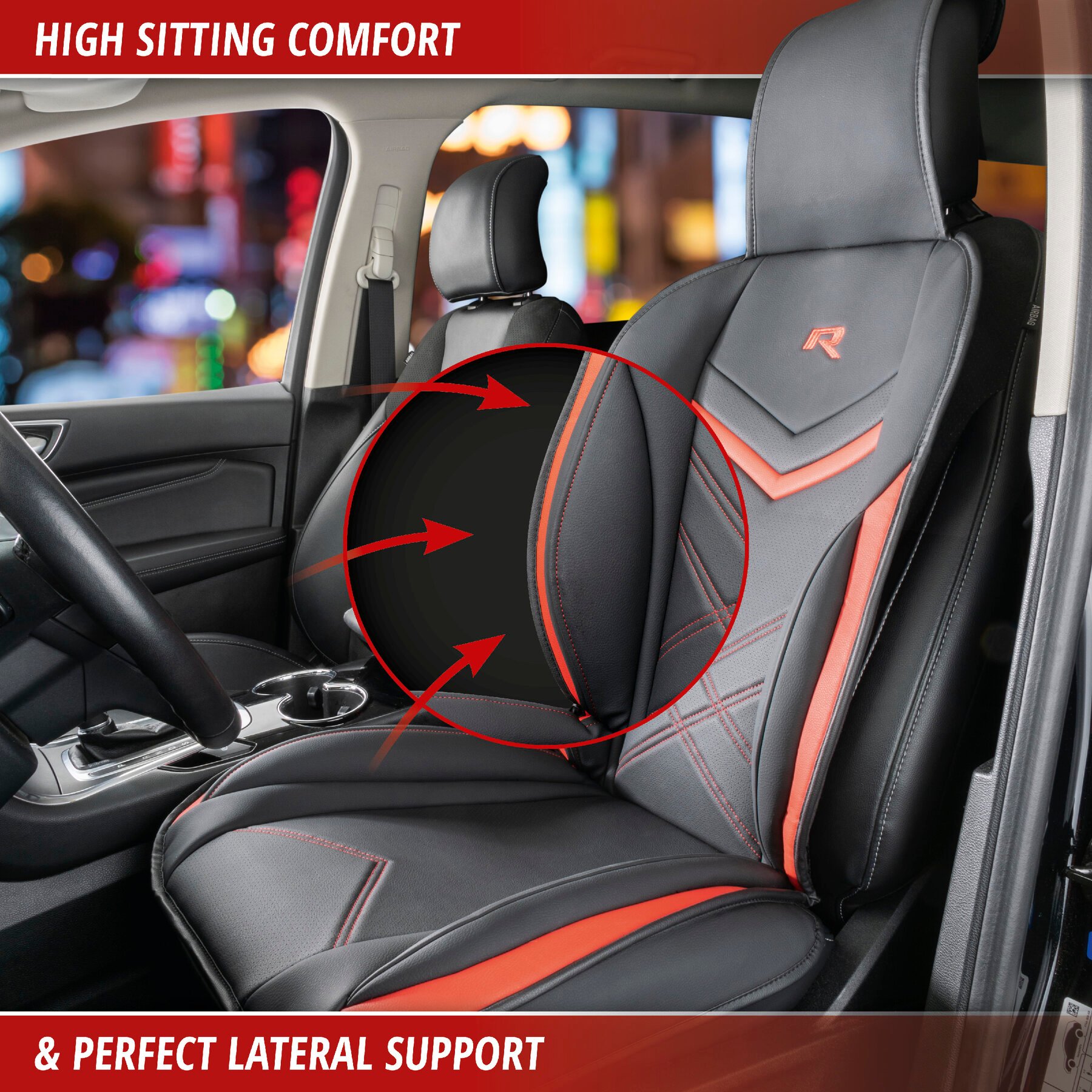 Car Seat cover Rey black-red