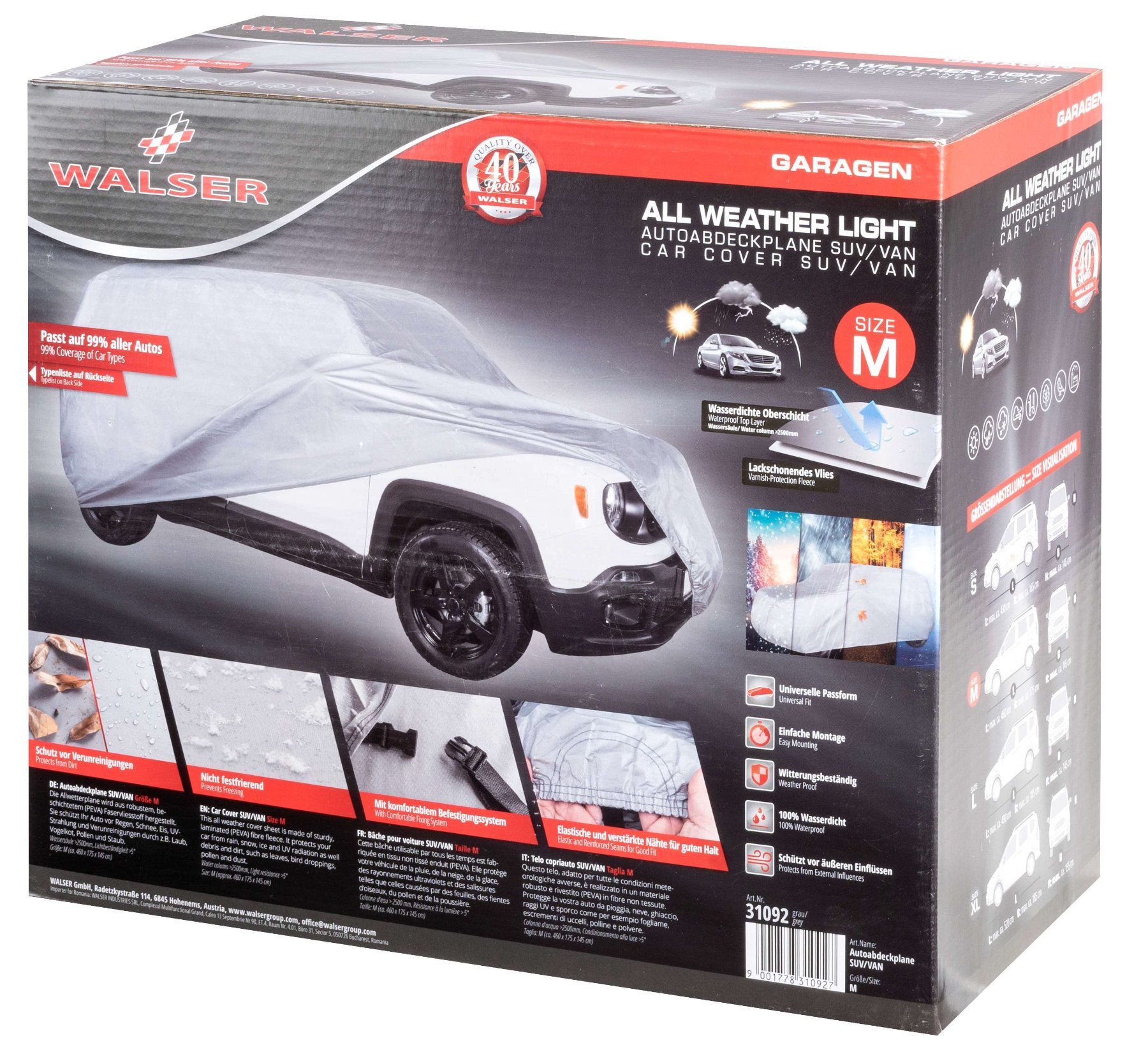 Bâche pour voiture All Weather Light SUV garage complet taille M gris clair