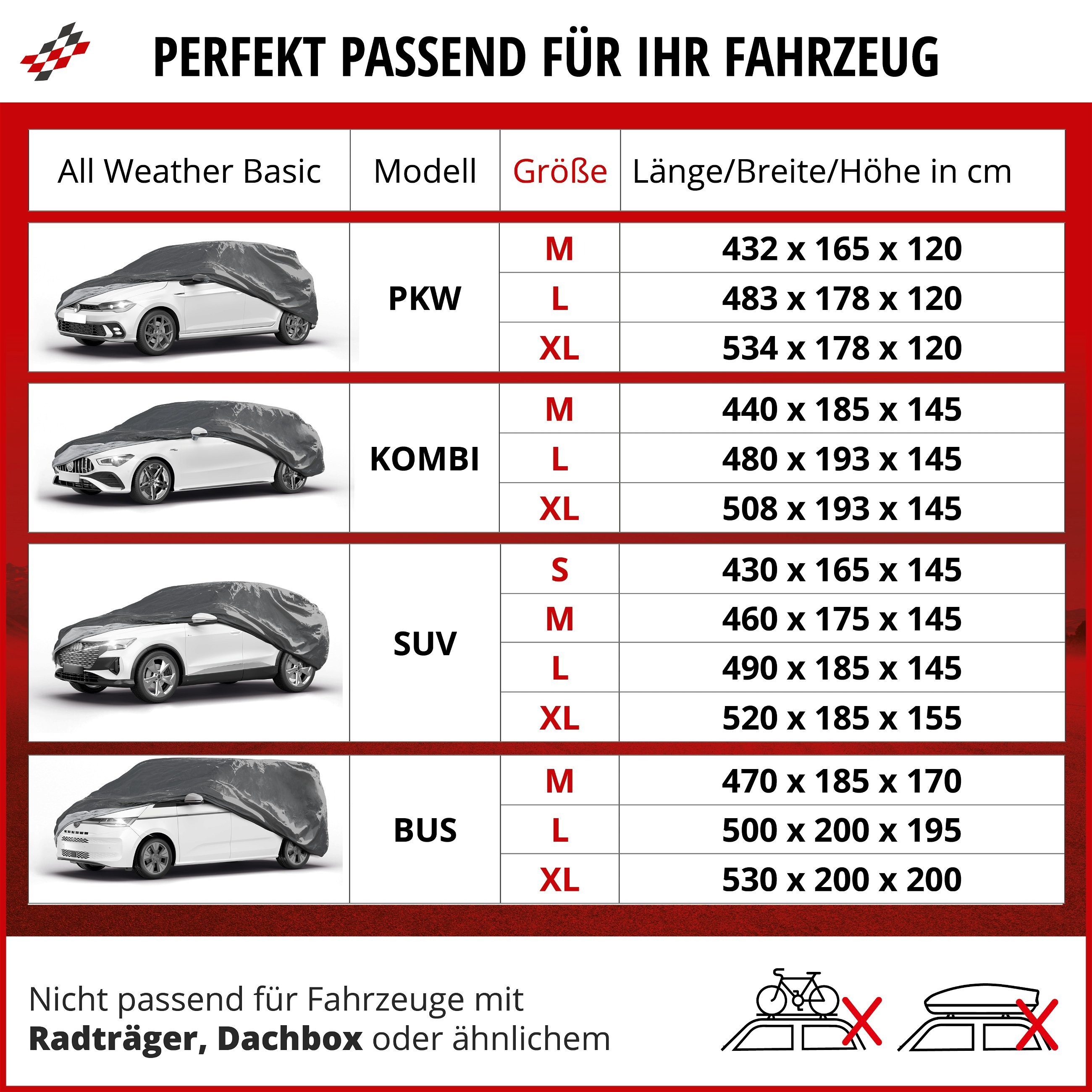 Abdeckplane Auto All Weather Basic, Autoplane Vollgarage SUV Größe M, Autoabdeckung grau