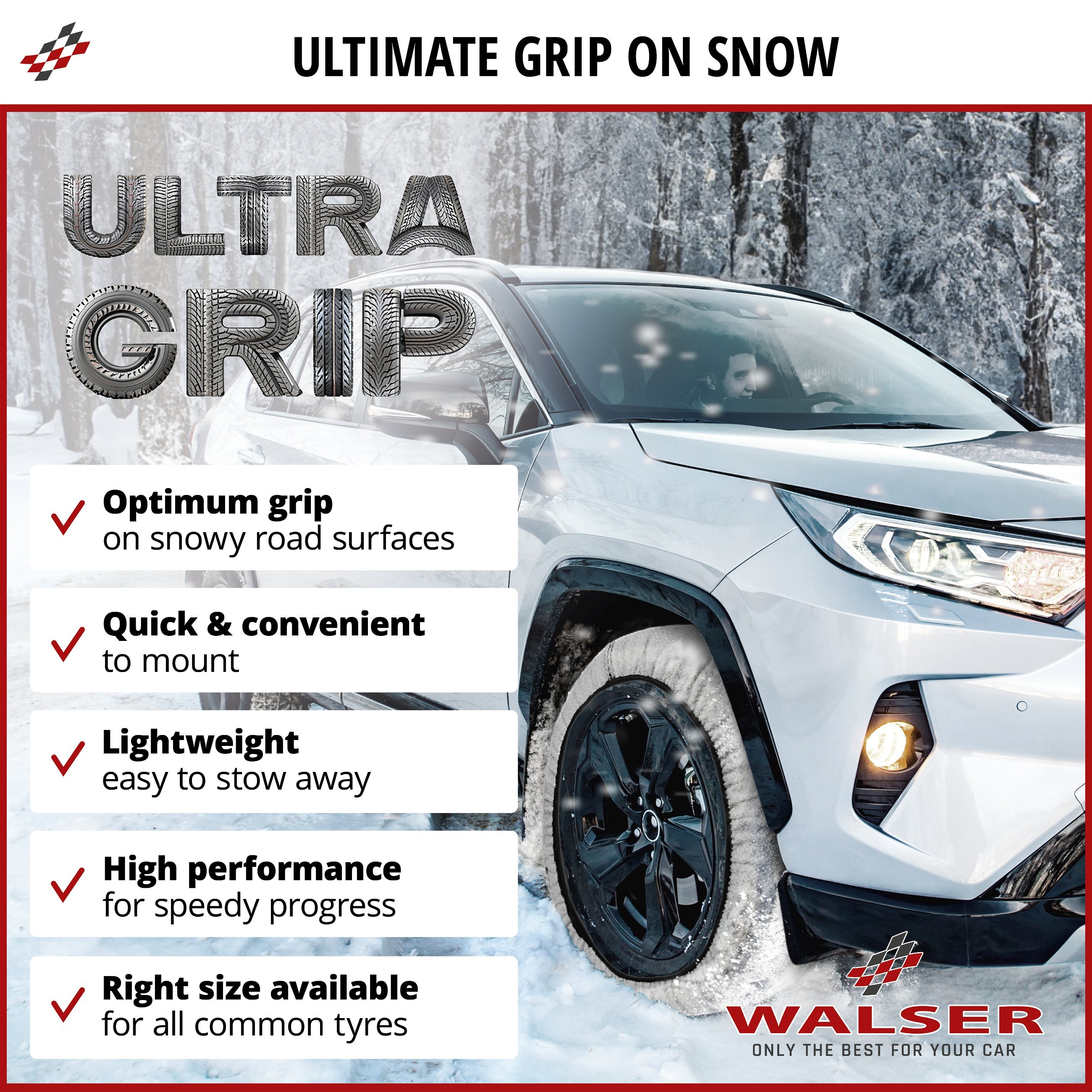 Premium Snow Chains Alternative Ultra Grip XS, Textile Snow Chains, Snow Socks Set of 2 white