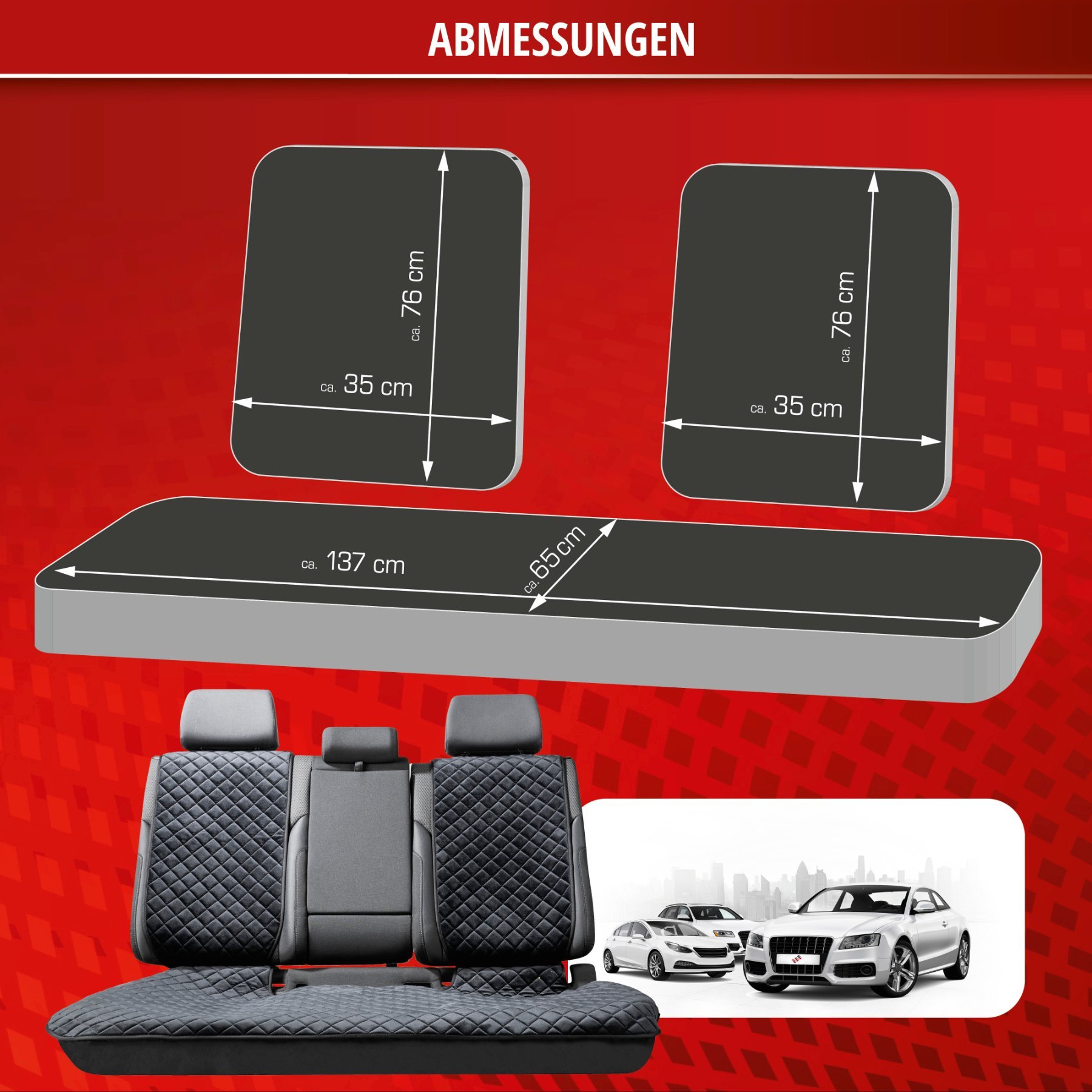 PKW-Sitzaufleger Comfortline Luxor inkl. Anti-Rutsch-Beschichtung, Auto-Sitzauflage für 1 Rücksitzbank