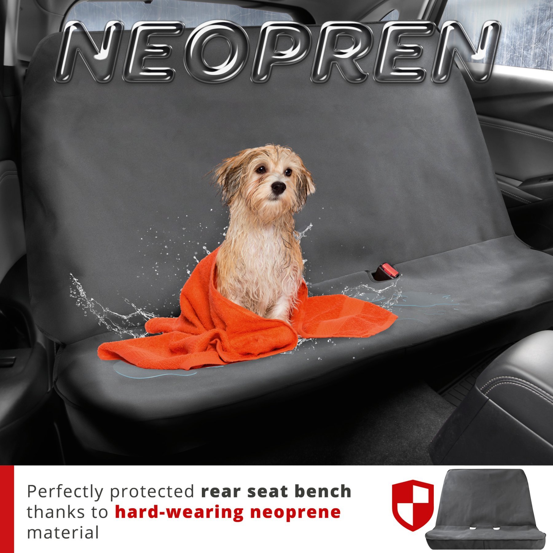 Car seat cover neoprene for back seat, black